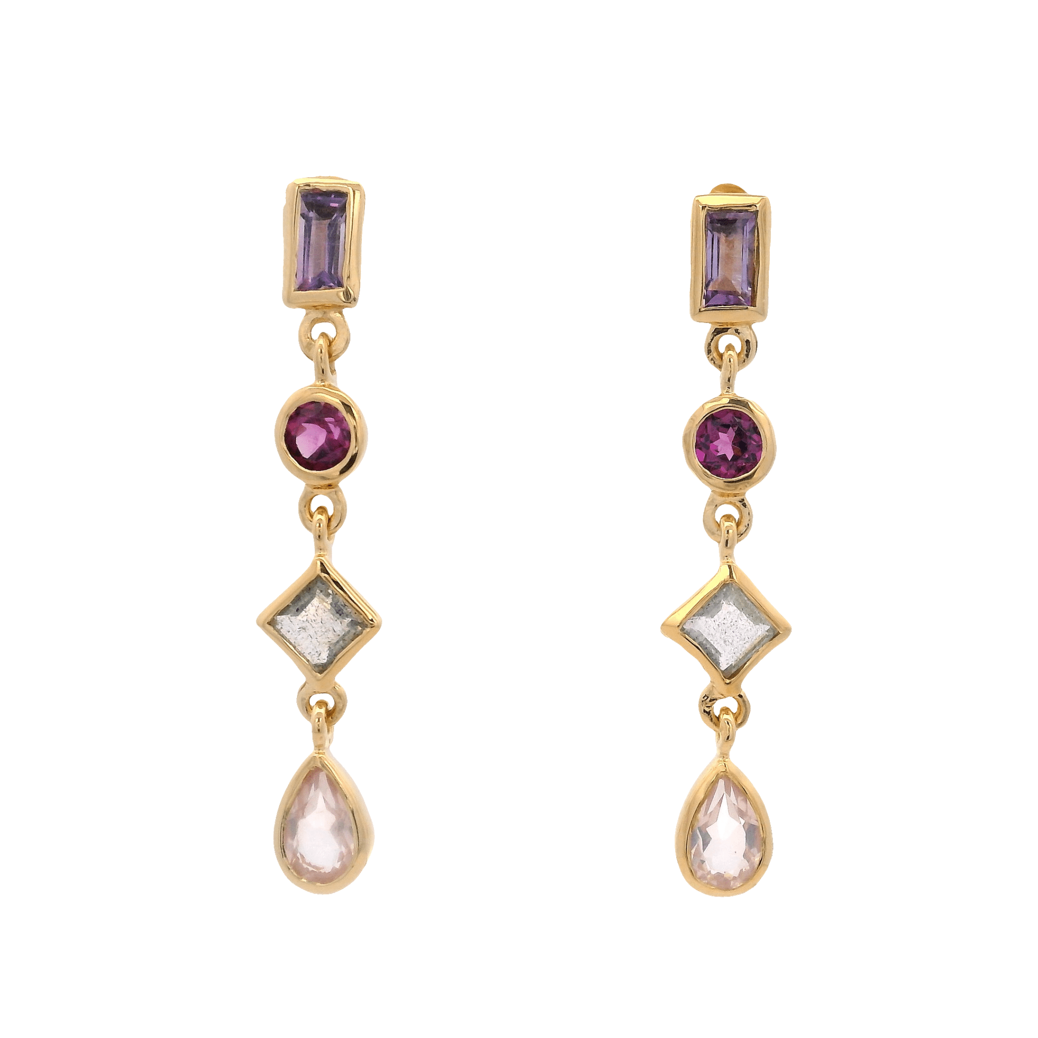 925YG MULTI SHAPE AMETHYST LABRADORITE EARRINGS - C'SANTOS