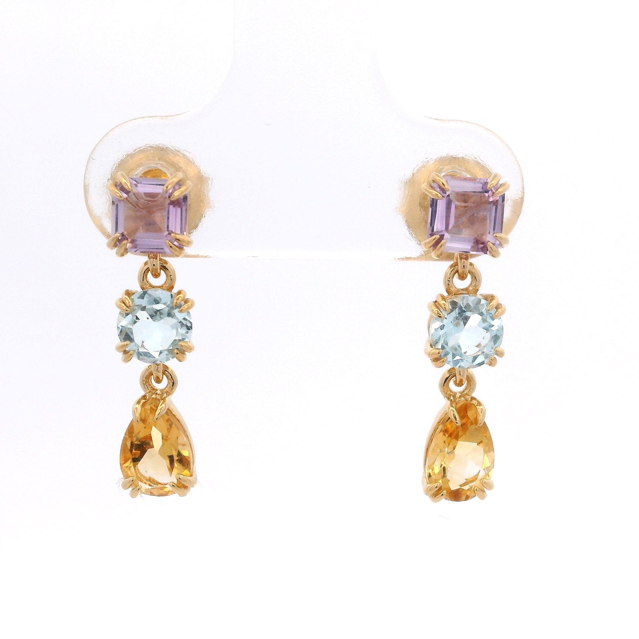 925YG MULTI SHAPE AMETHYST TOPAZ BLUE AND CITRINE EARRINGS - C'SANTOS