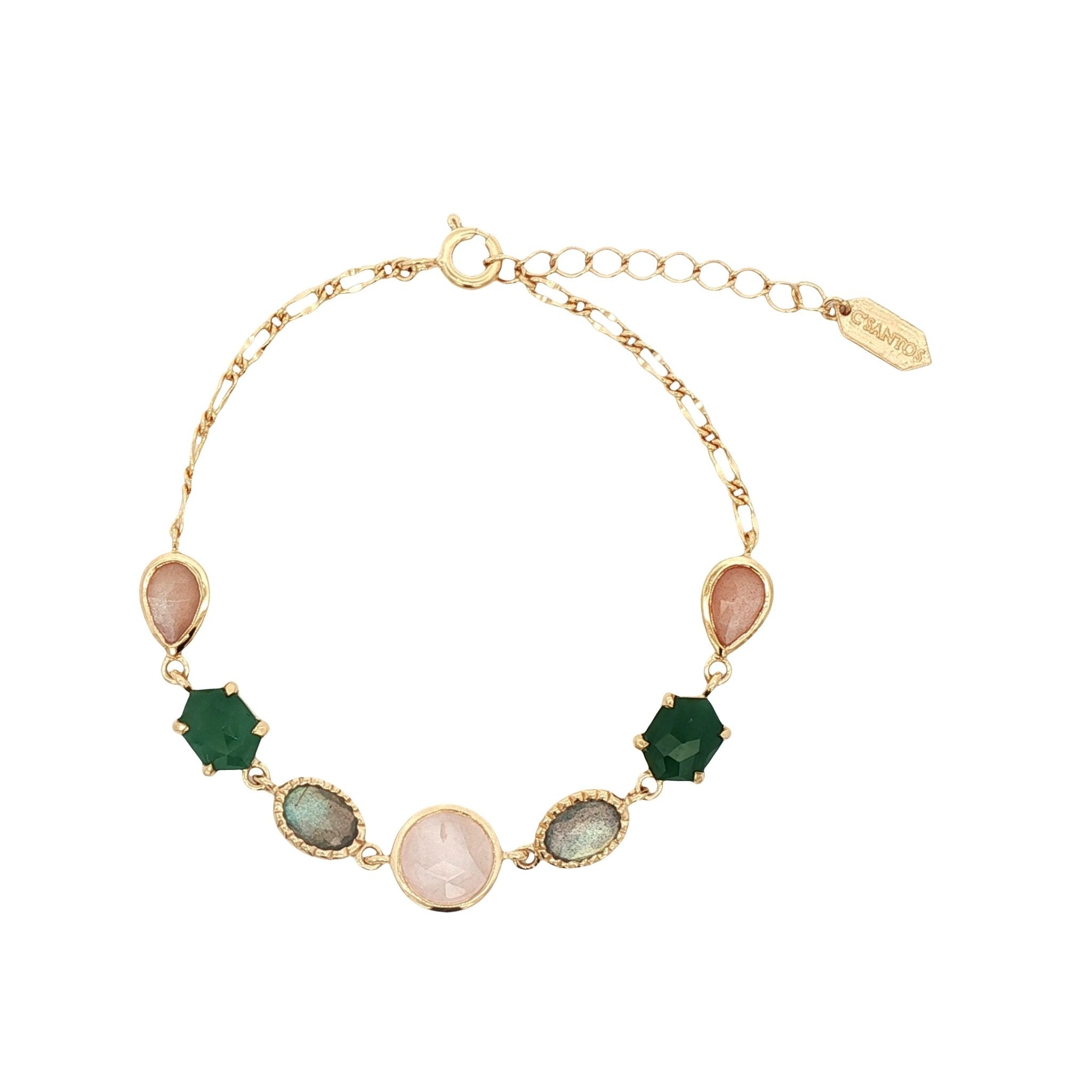 925YG MULTI SHAPE AVENTURINE GREEN LABRADORITE BRACELET - C'SANTOS