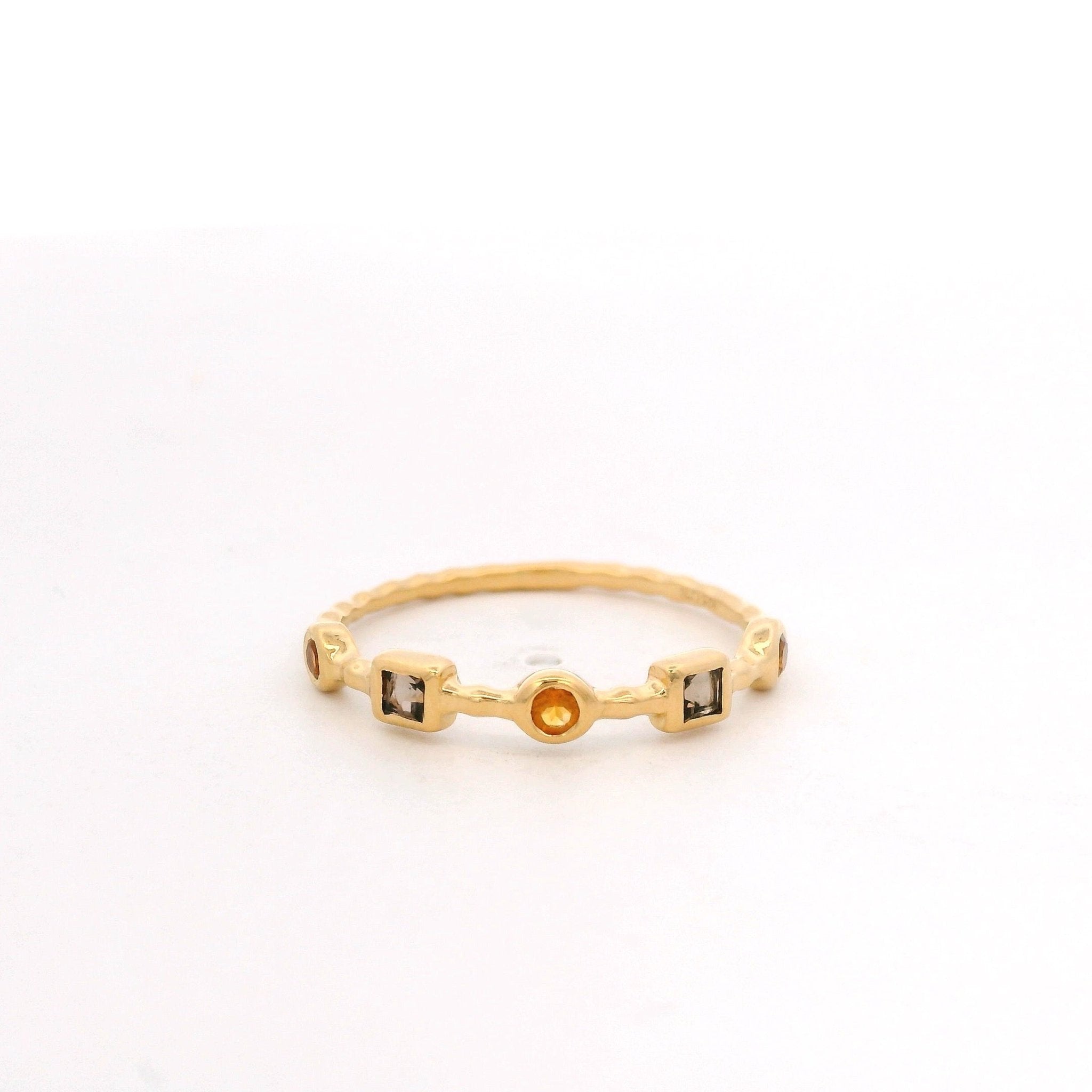 925YG MULTI SHAPE BEZEL SMOKY QUARTZ CITRINE RING T6.5 - C'SANTOS