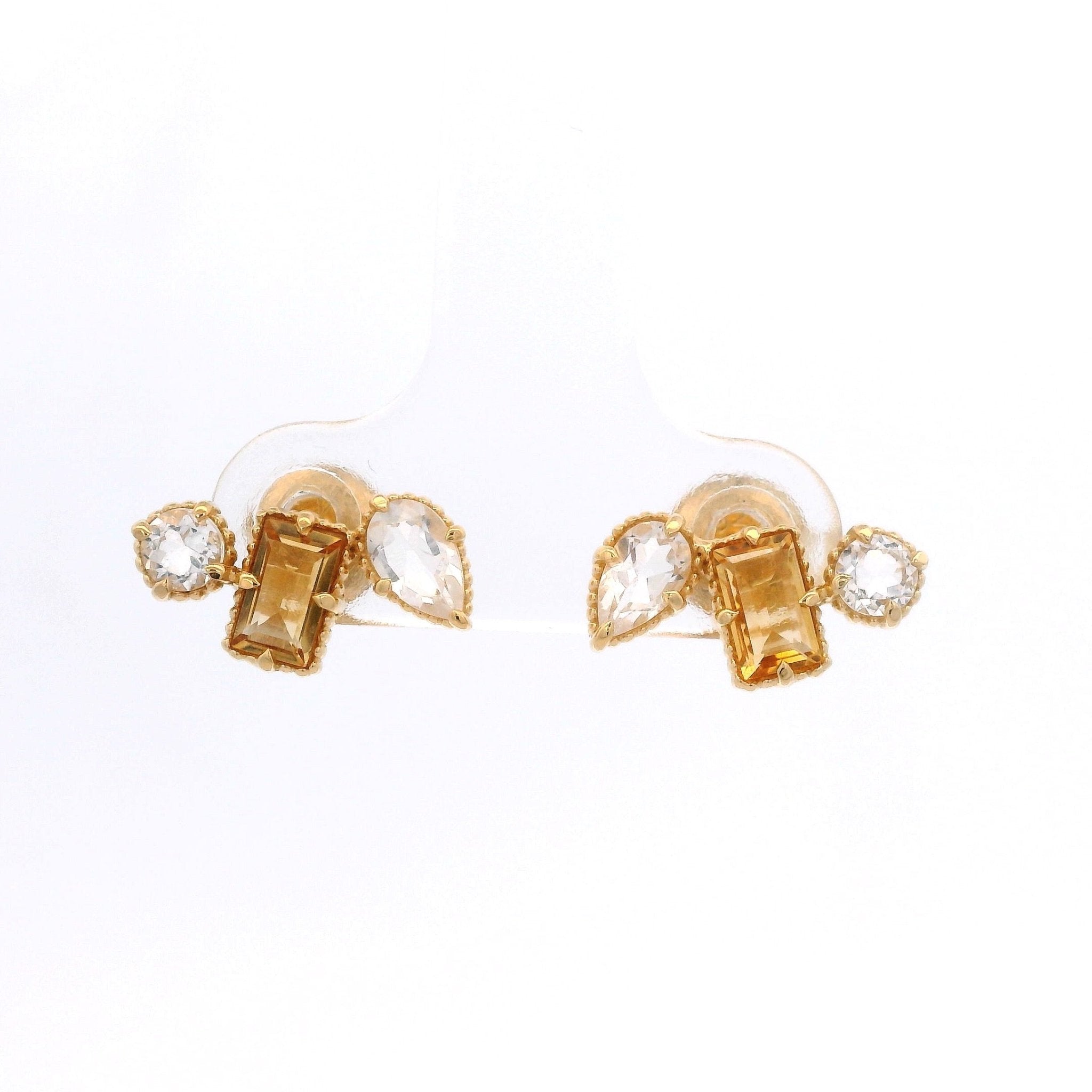 925YG MULTI SHAPE CENTER CITRINE AND ROCK CRYSTAL EARRINGS - C'SANTOS