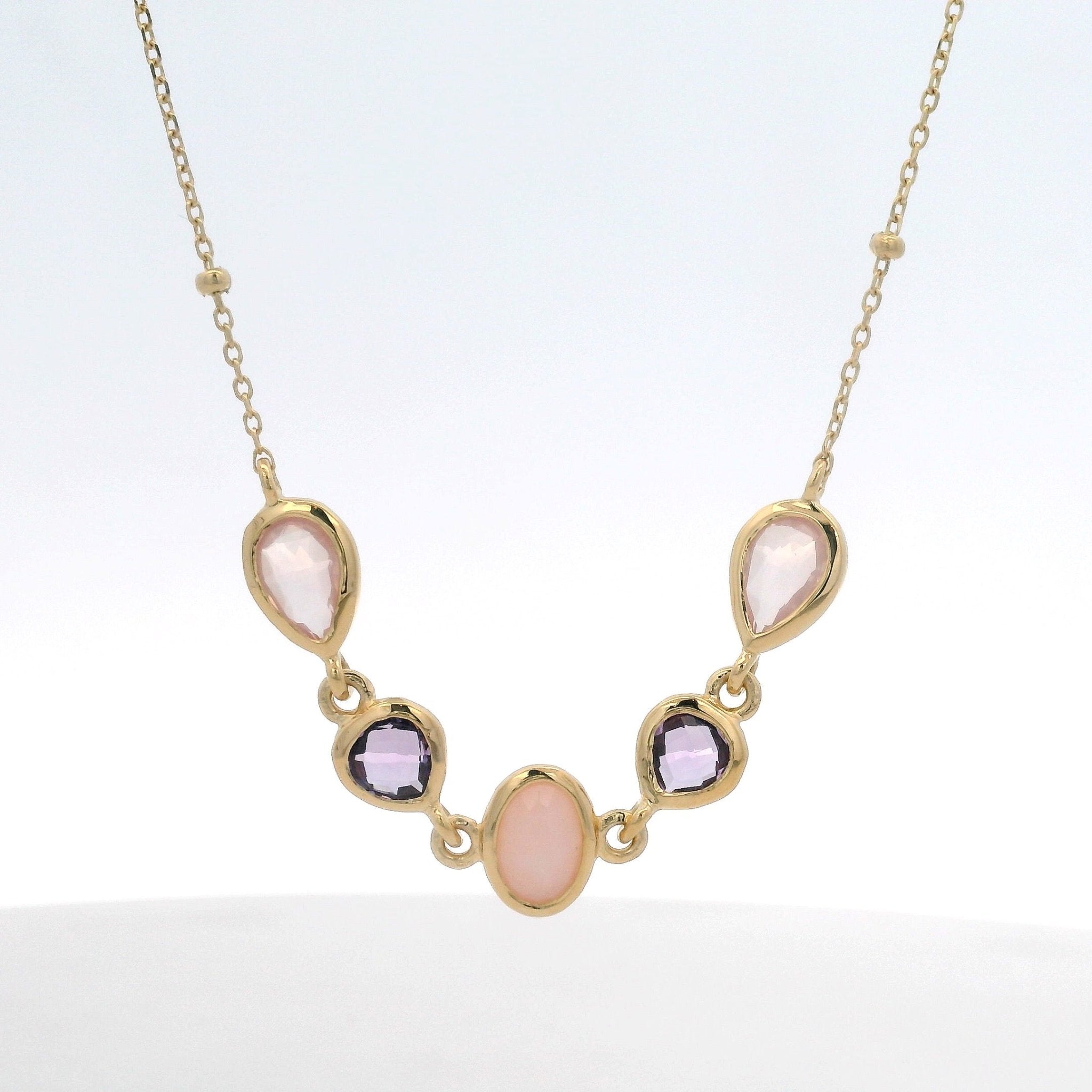 925YG MULTI SHAPE ROSE QUARTZ AMETHYST NECKLACE - C'SANTOS