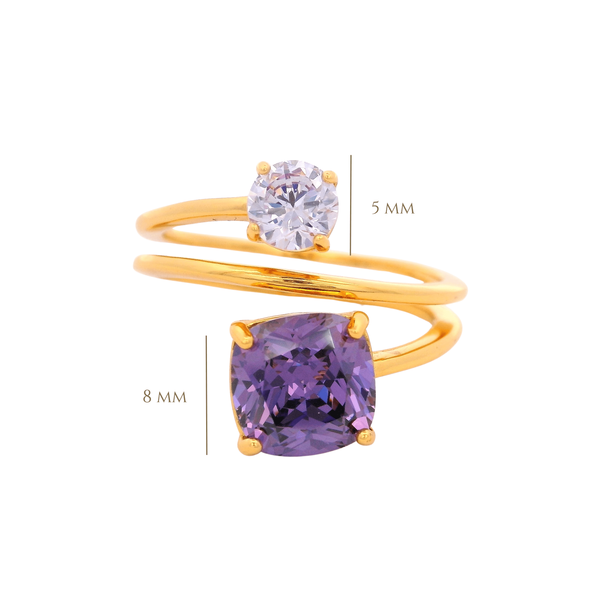 925YG MULTI TURN SQUARE & ROUND RING AMETHYST T7 - C'SANTOS