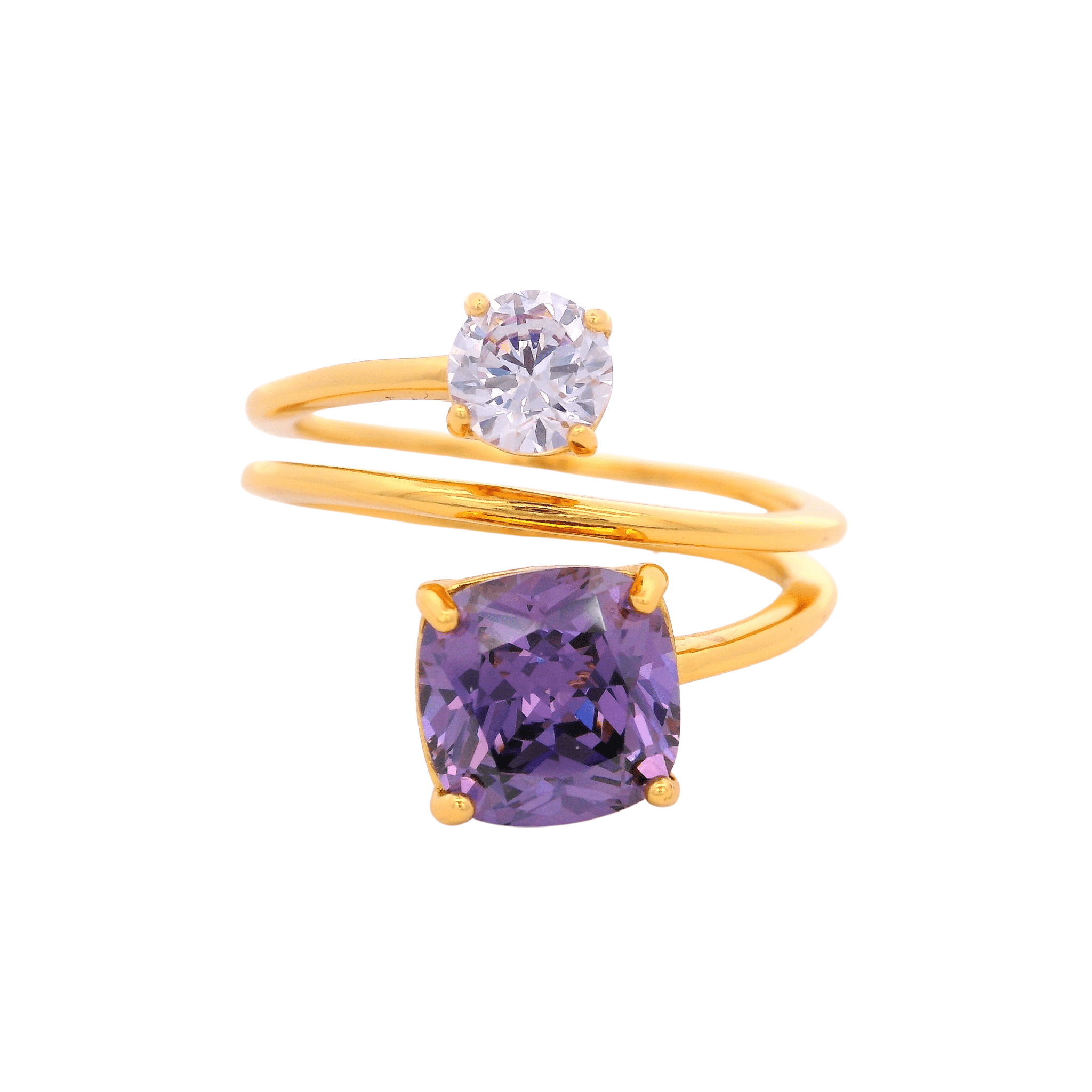 925YG MULTI TURN SQUARE & ROUND RING AMETHYST T7 - C'SANTOS