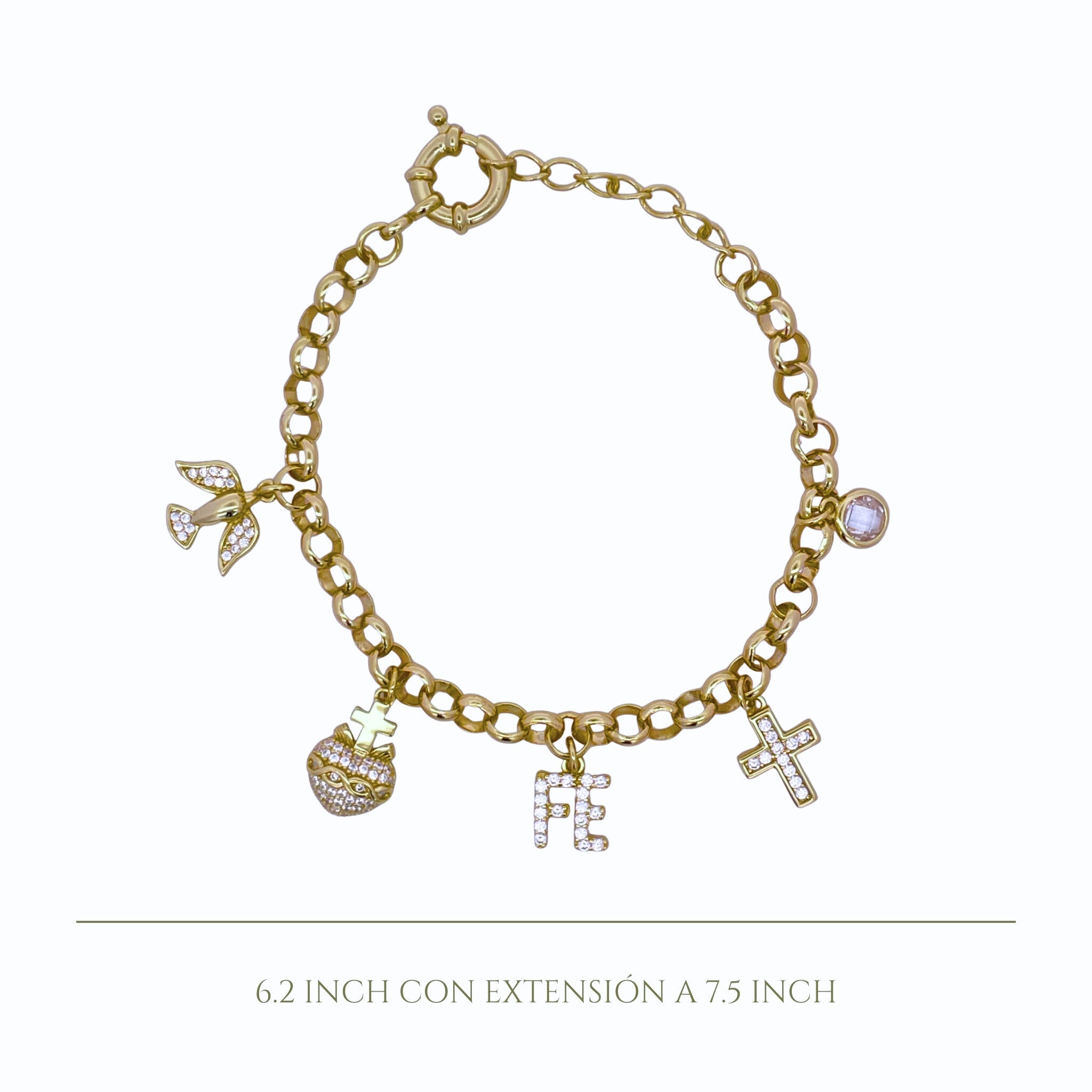 925YG MULTICHARMS RELIGIOUS HEART WHITE FE CROSS BRACELET - C'SANTOS