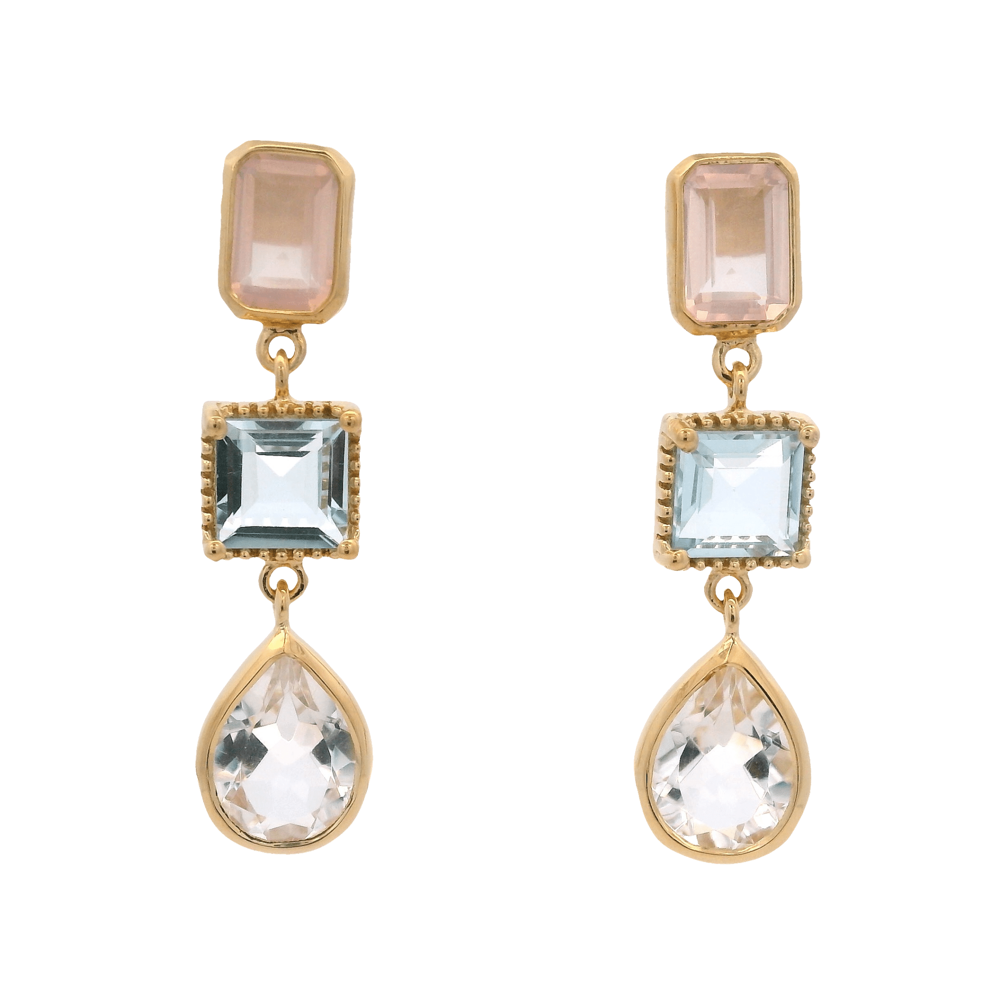 925YG MULTISHAPE DROP ROCK CRYSTAL TOPAZ BLUE EARRINGS - C'SANTOS