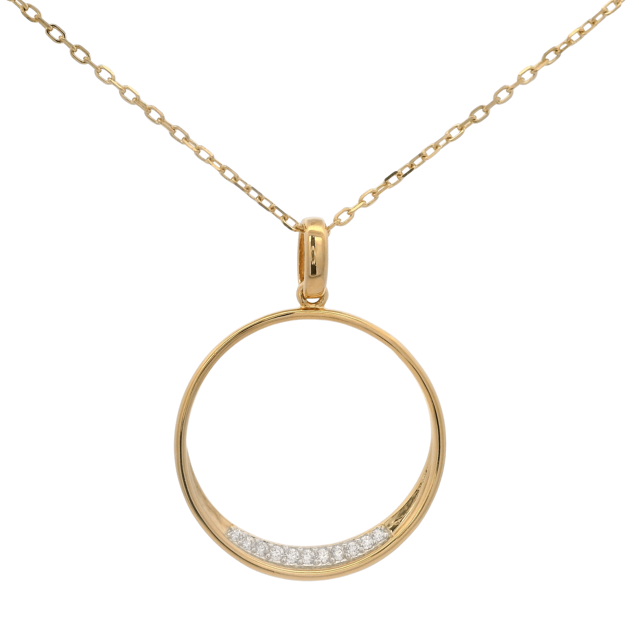 925YG OUTLINE CIRCLE WITH CZ NECKLACE - C'SANTOS