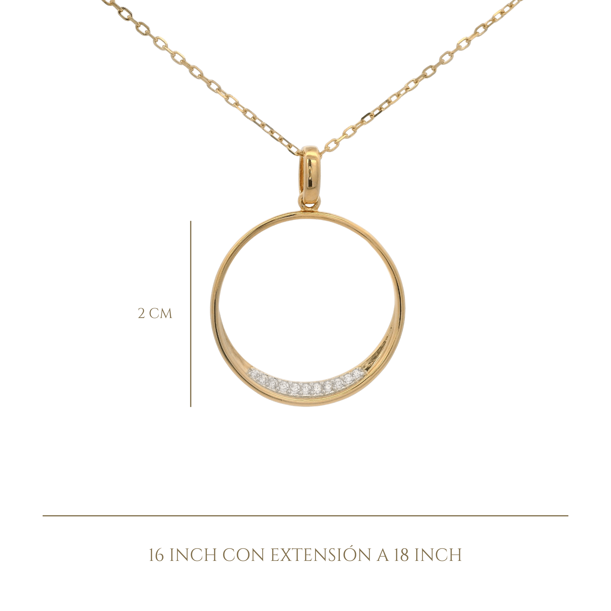 925YG OUTLINE CIRCLE WITH CZ NECKLACE - C'SANTOS