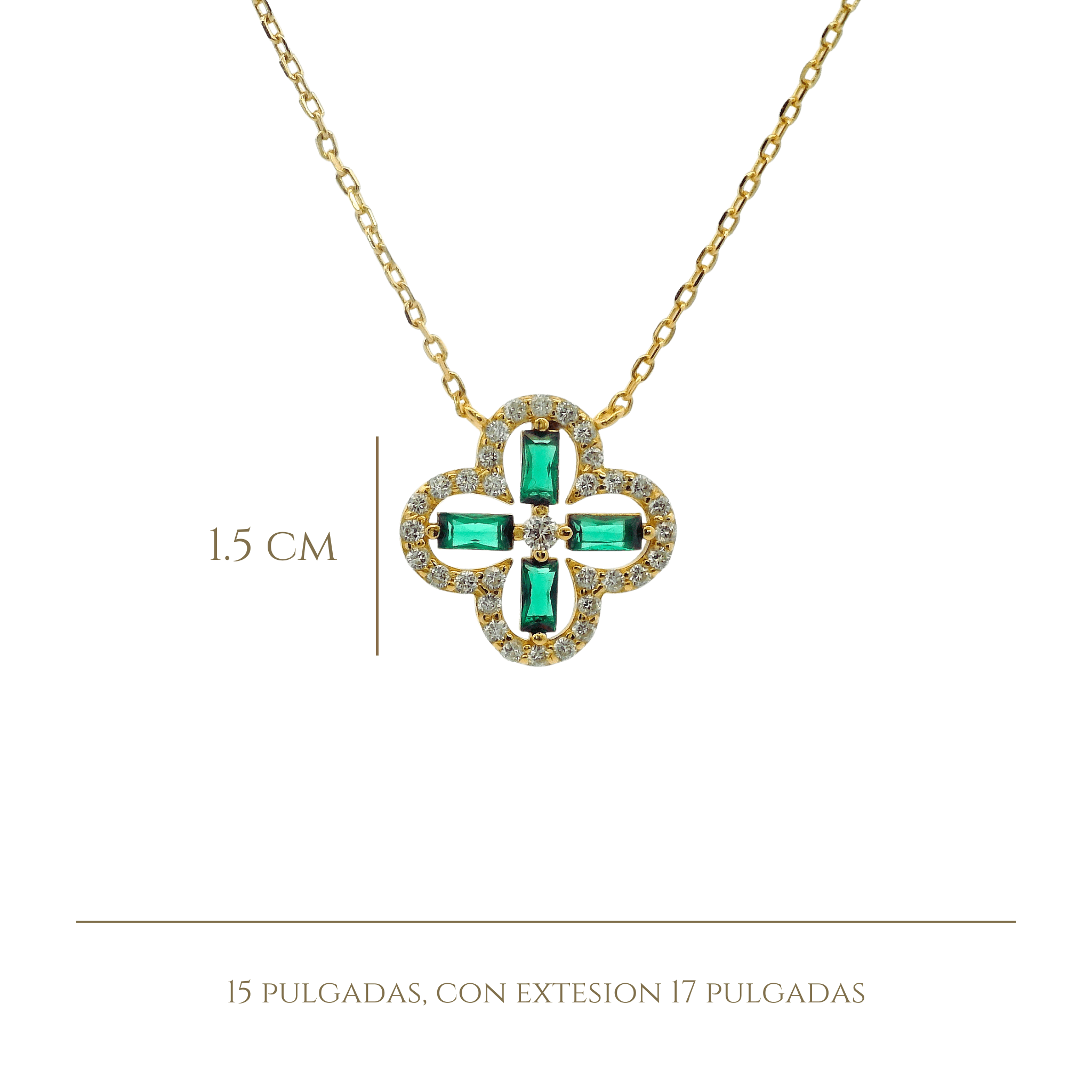 925YG OUTLINE CLOVER CZ GREEN NECKLACE - C'SANTOS