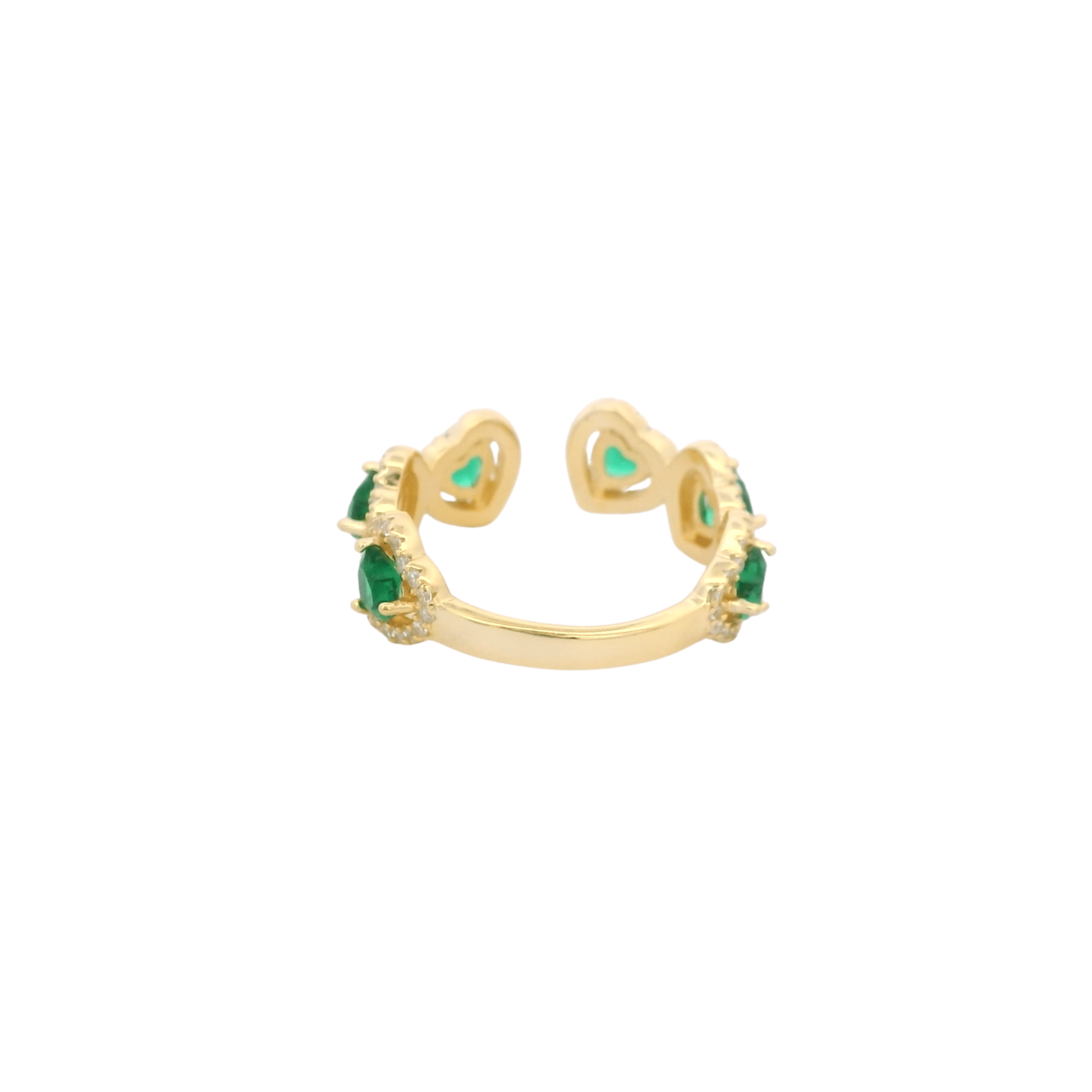 925YG OUTLINE HEART STUD CZ GREEN OPEN RING T7 - C'SANTOS