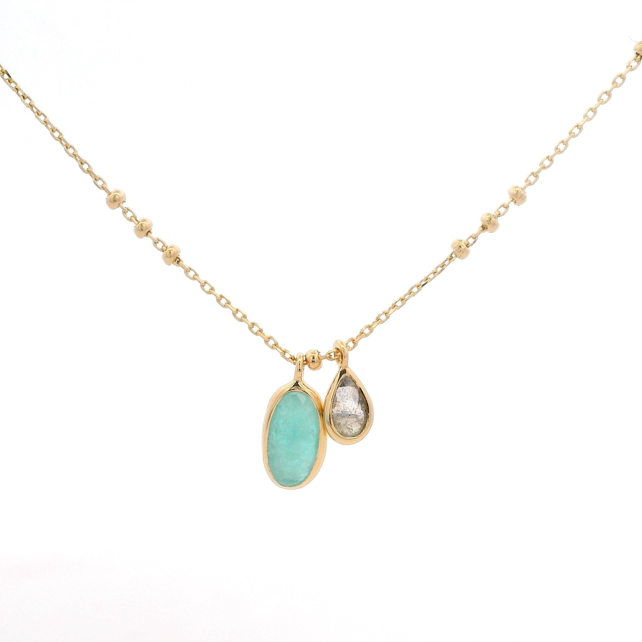925YG OVAL AMAZONITE AND LABRADORITE NECKLACE - C'SANTOS
