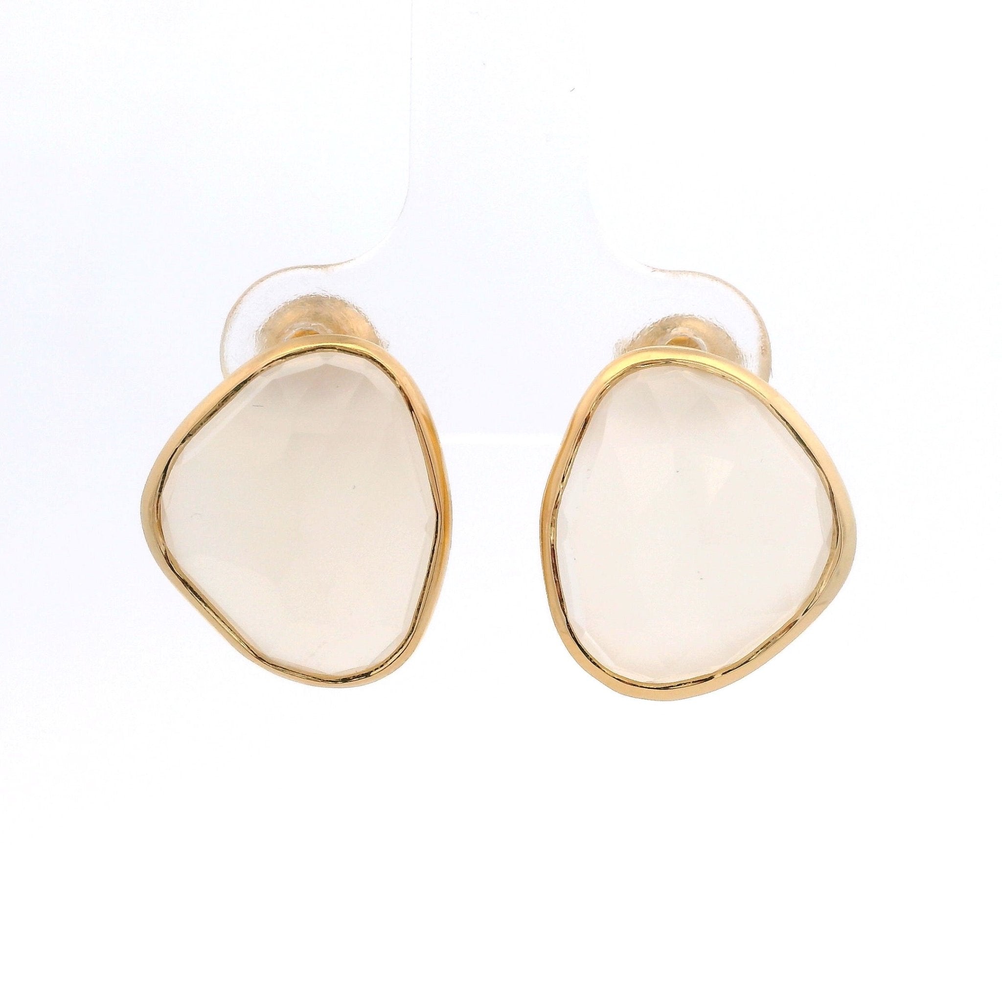 925YG OVAL IRREGULAR MOOSTONE WHITE EARRINGS - C'SANTOS