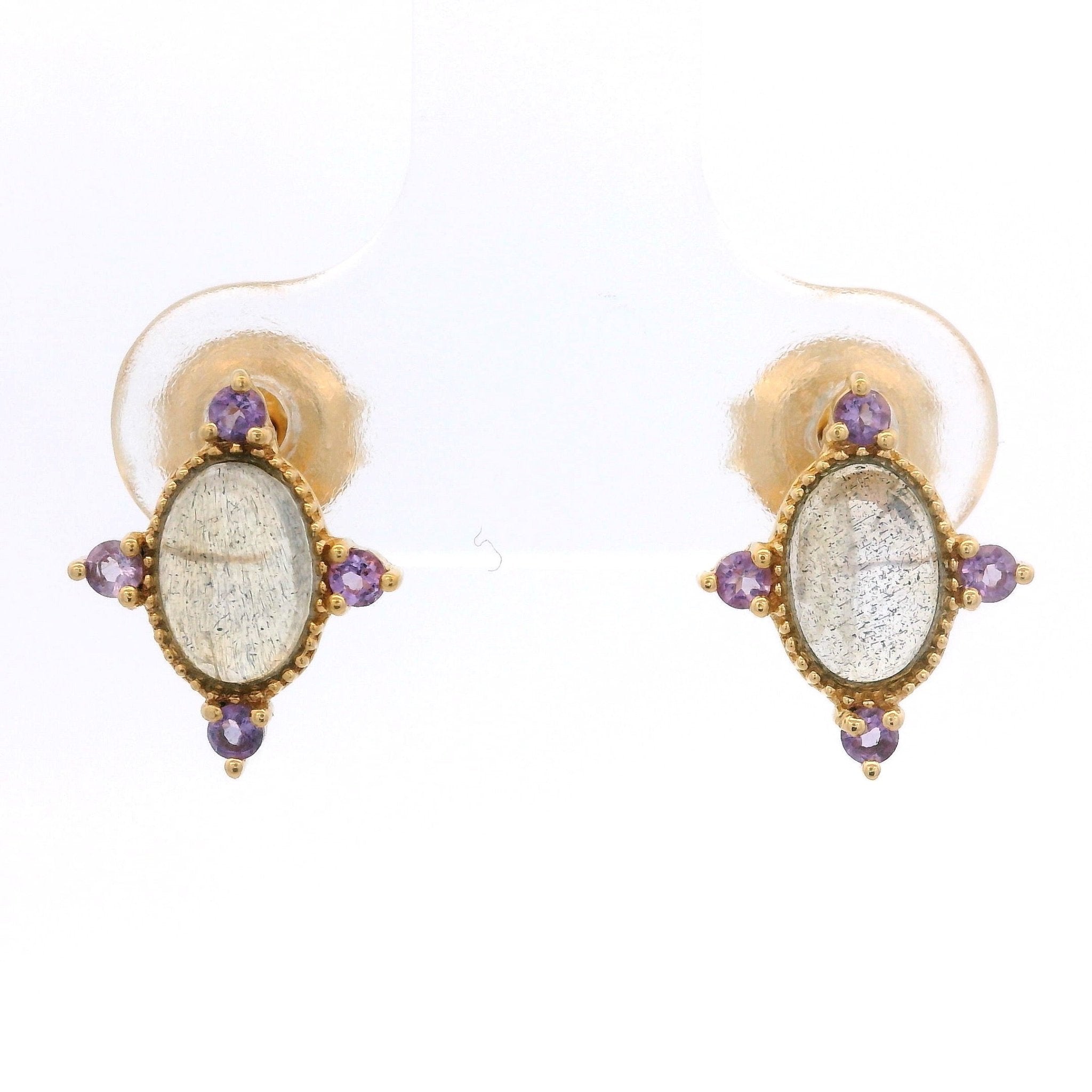 925YG OVAL LABRADORITE 4 POINTS AMETHYST EARRINGS - C'SANTOS