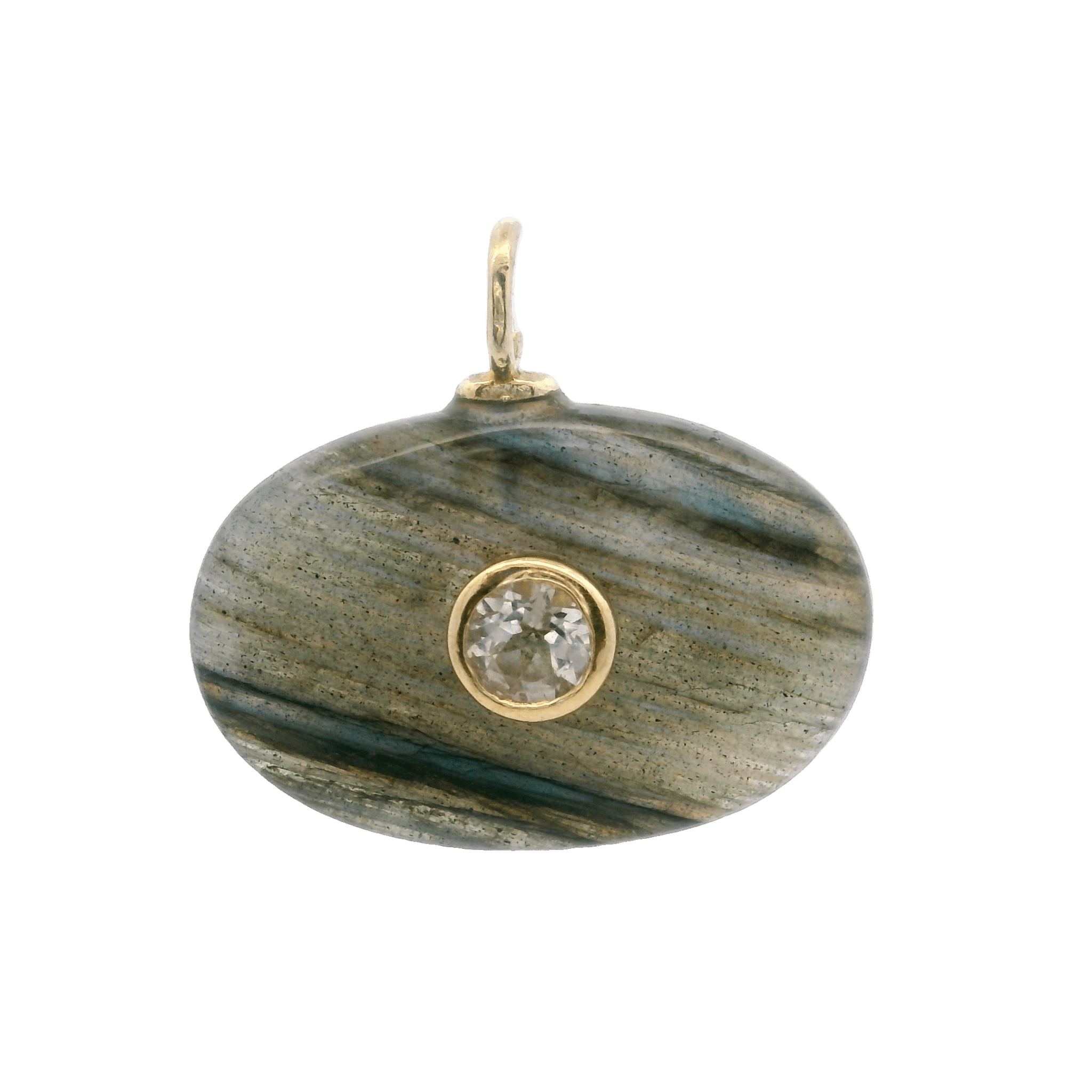 925YG OVAL LABRADORITE CENTER TOPAZ WHITE CHARM - C'SANTOS