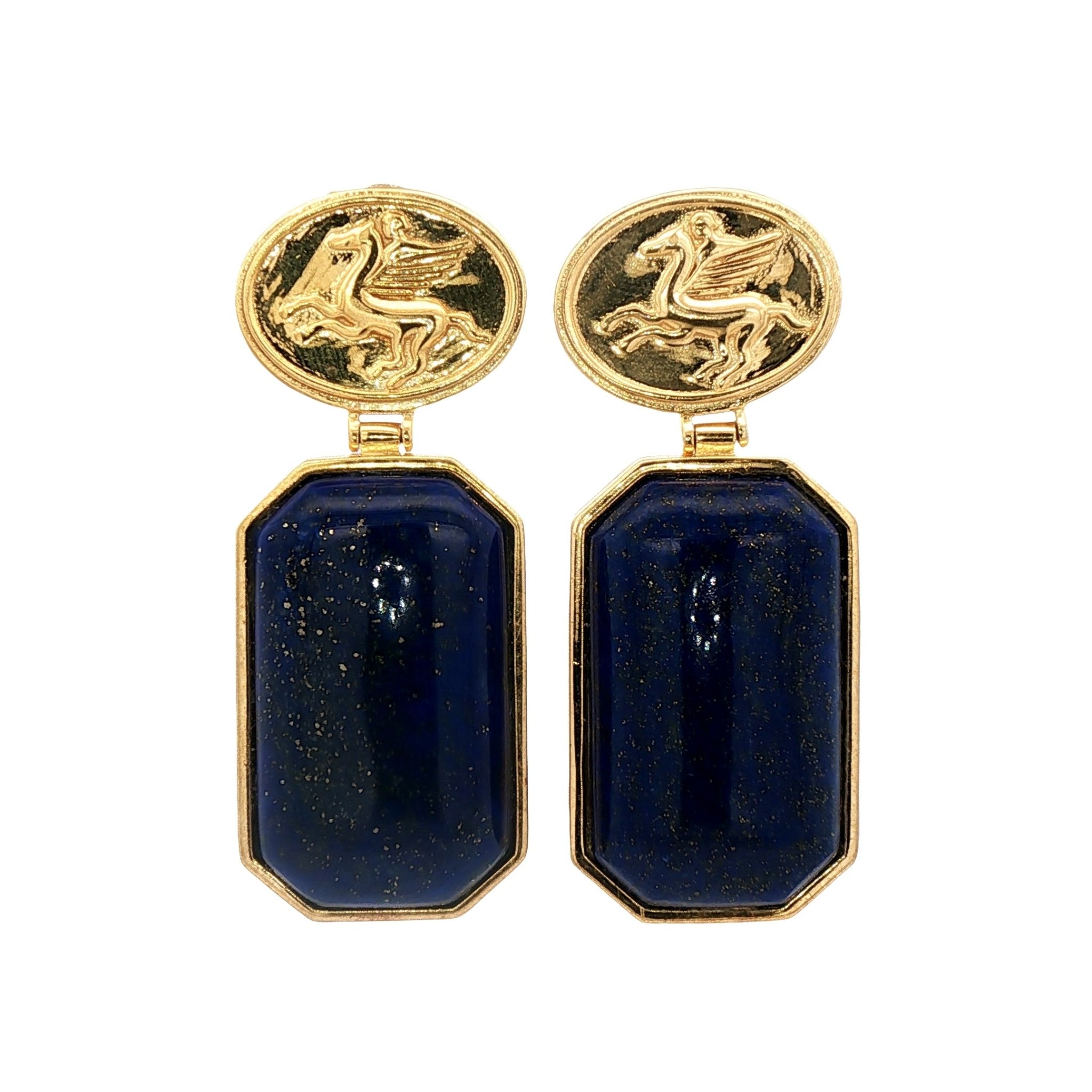925YG PEGASUS AND RECTAGULO LAPIS LAZULI EARRINGS - C'SANTOS