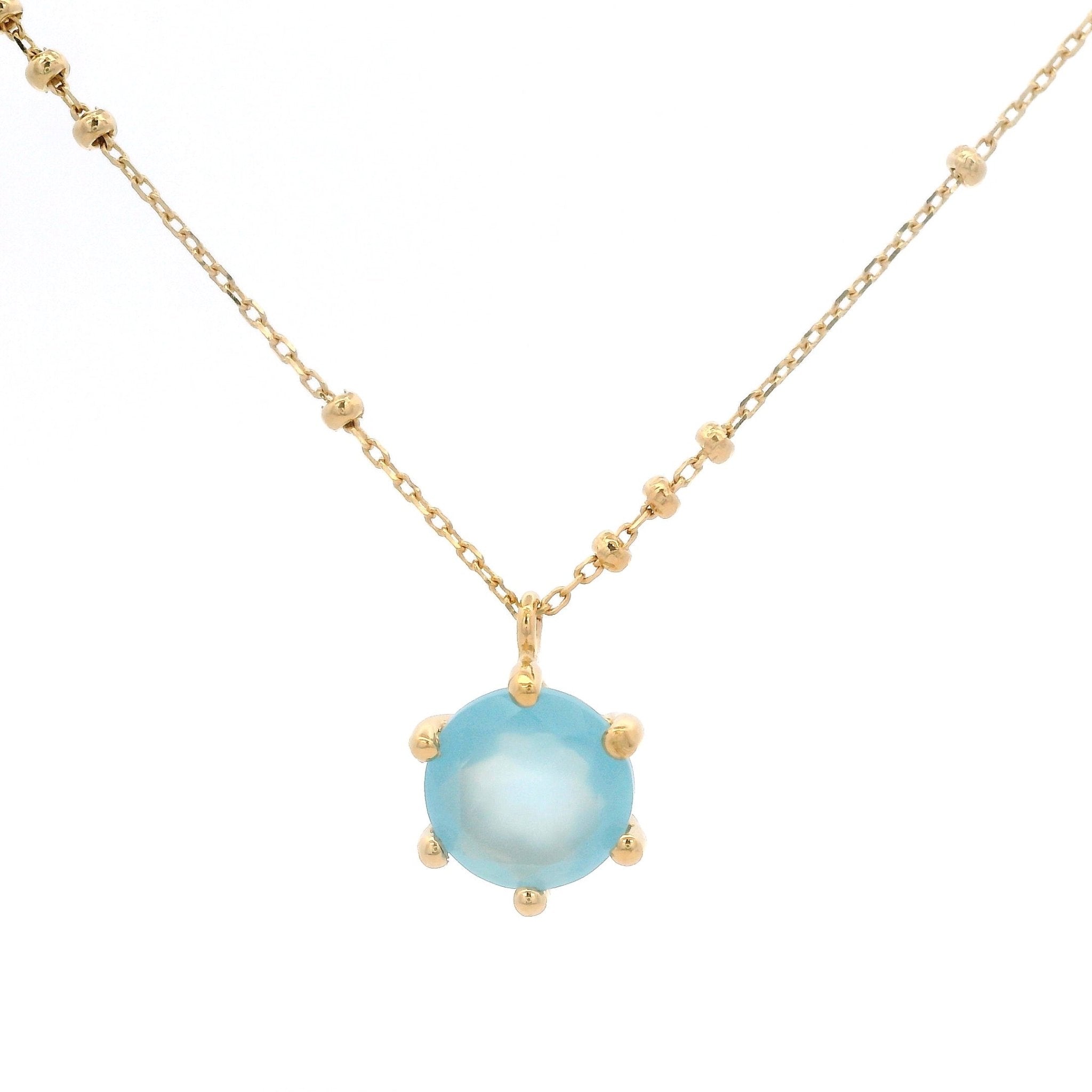 925YG ROUND BLUE CHALCEDONY SOLITARY NECKLACE - C'SANTOS