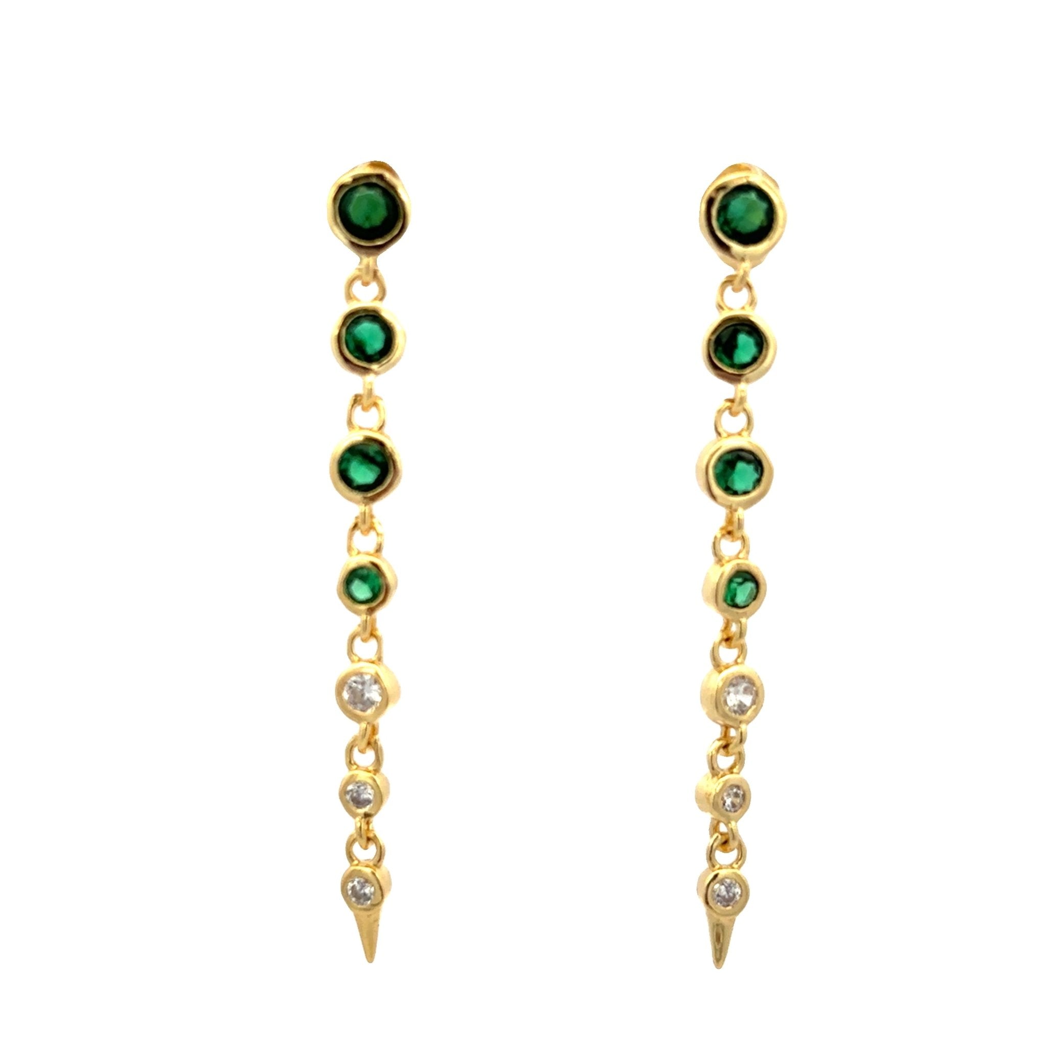 925YG ROUND GREEN TENNIS CZ EARRINGS - C'SANTOS