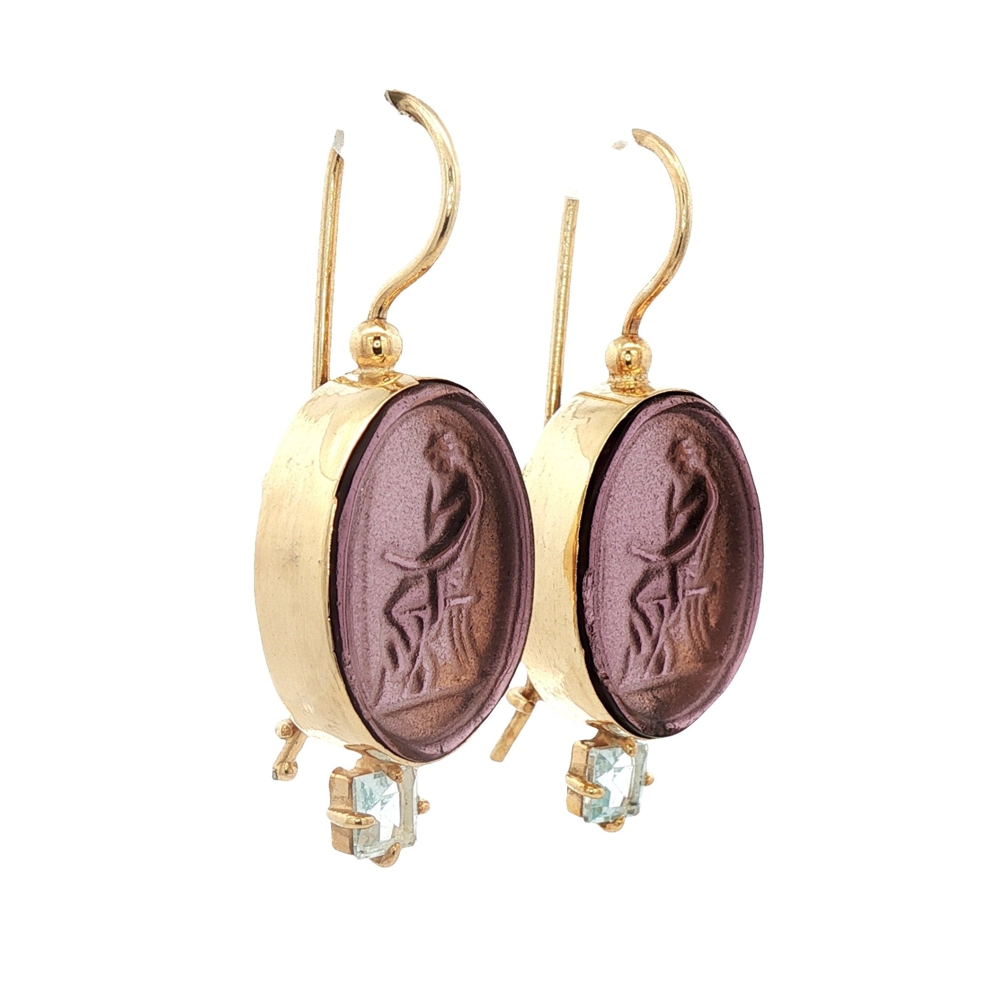 925YG SITTING LADY BROWN WITH BLUE TOPAZ EARRINGS - C'SANTOS