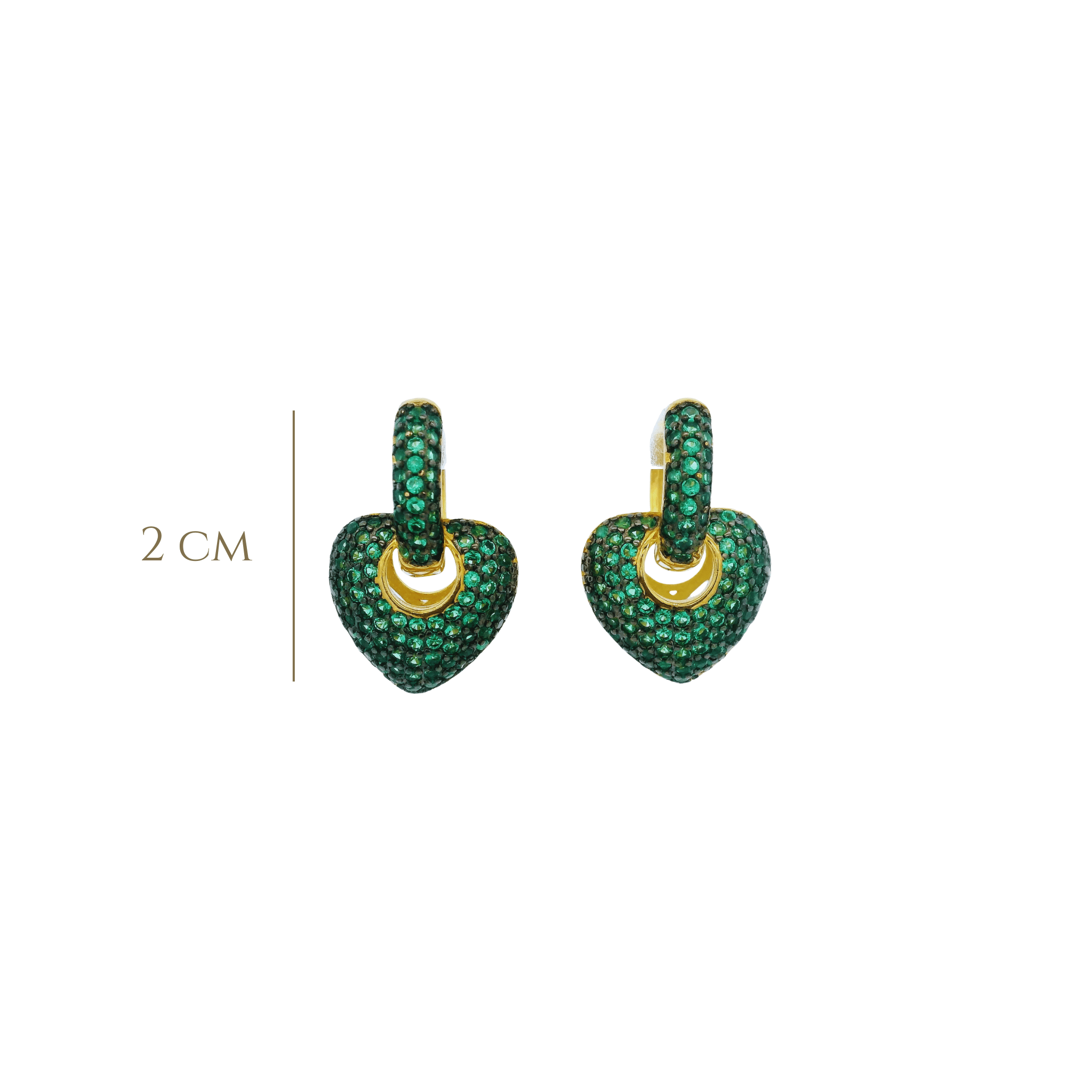 925YG SMALL DOME HEART PAVE CZ GREEN EARRINGS - C'SANTOS