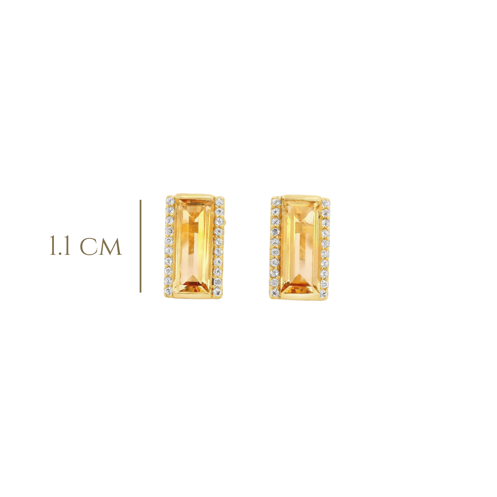 925YG SOLITARY BAGUETTE CITRINE WITH TOPAZ WHITE 11MM EARRINGS - C'SANTOS