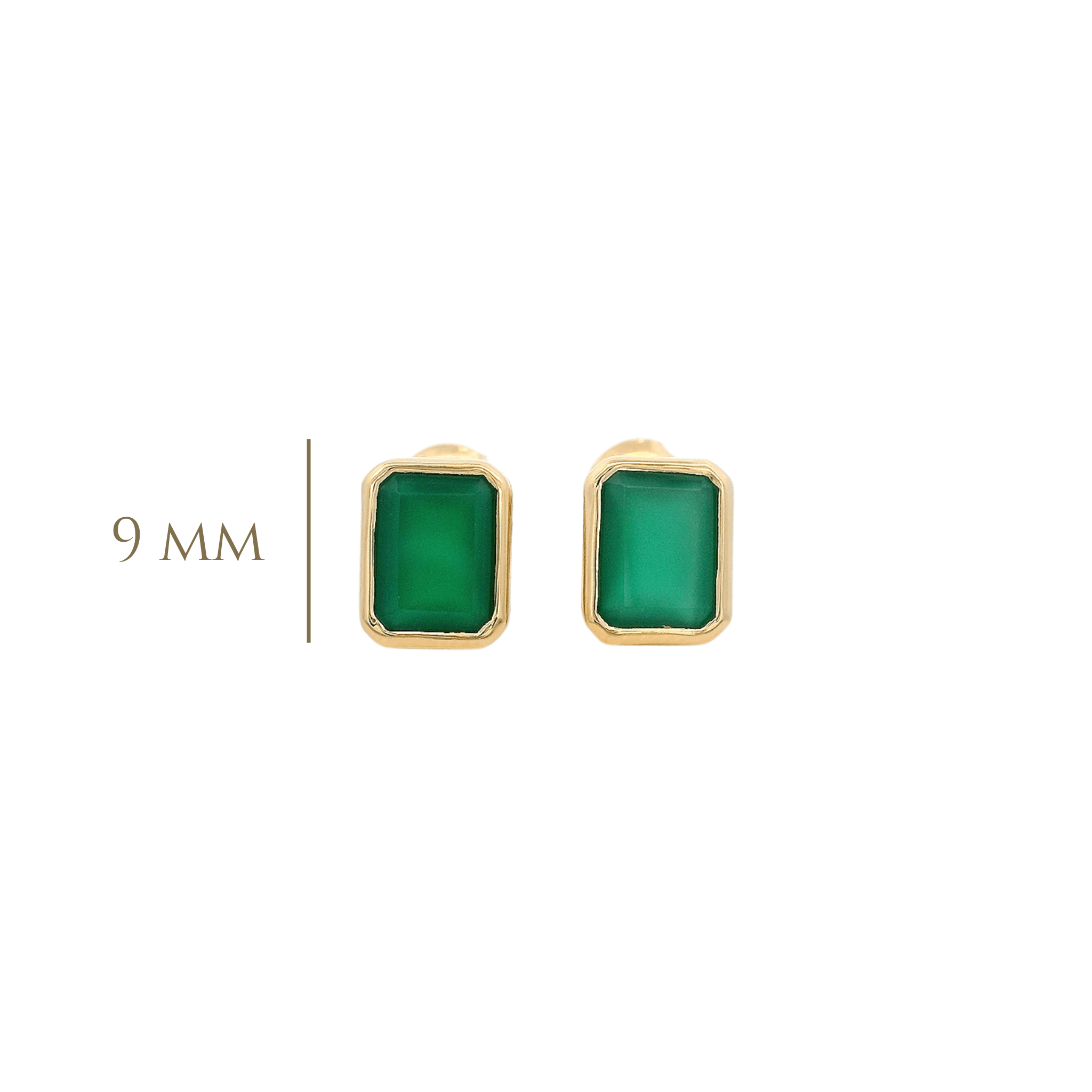 925YG SOLITARY BAGUETTE ONYX GREEN BEZEL 9MM EARRINGS - C'SANTOS