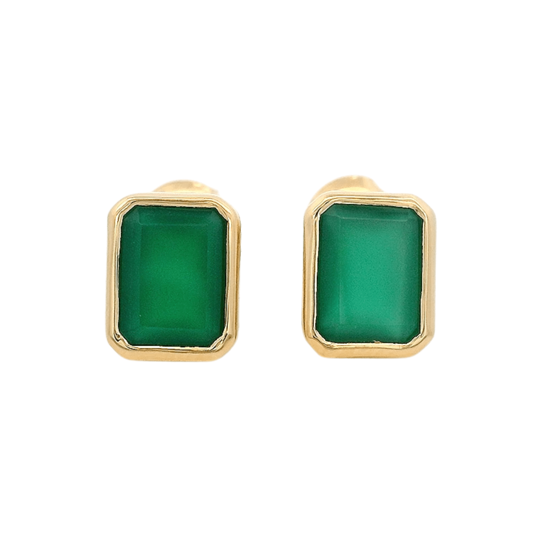 925YG SOLITARY BAGUETTE ONYX GREEN BEZEL 9MM EARRINGS - C'SANTOS