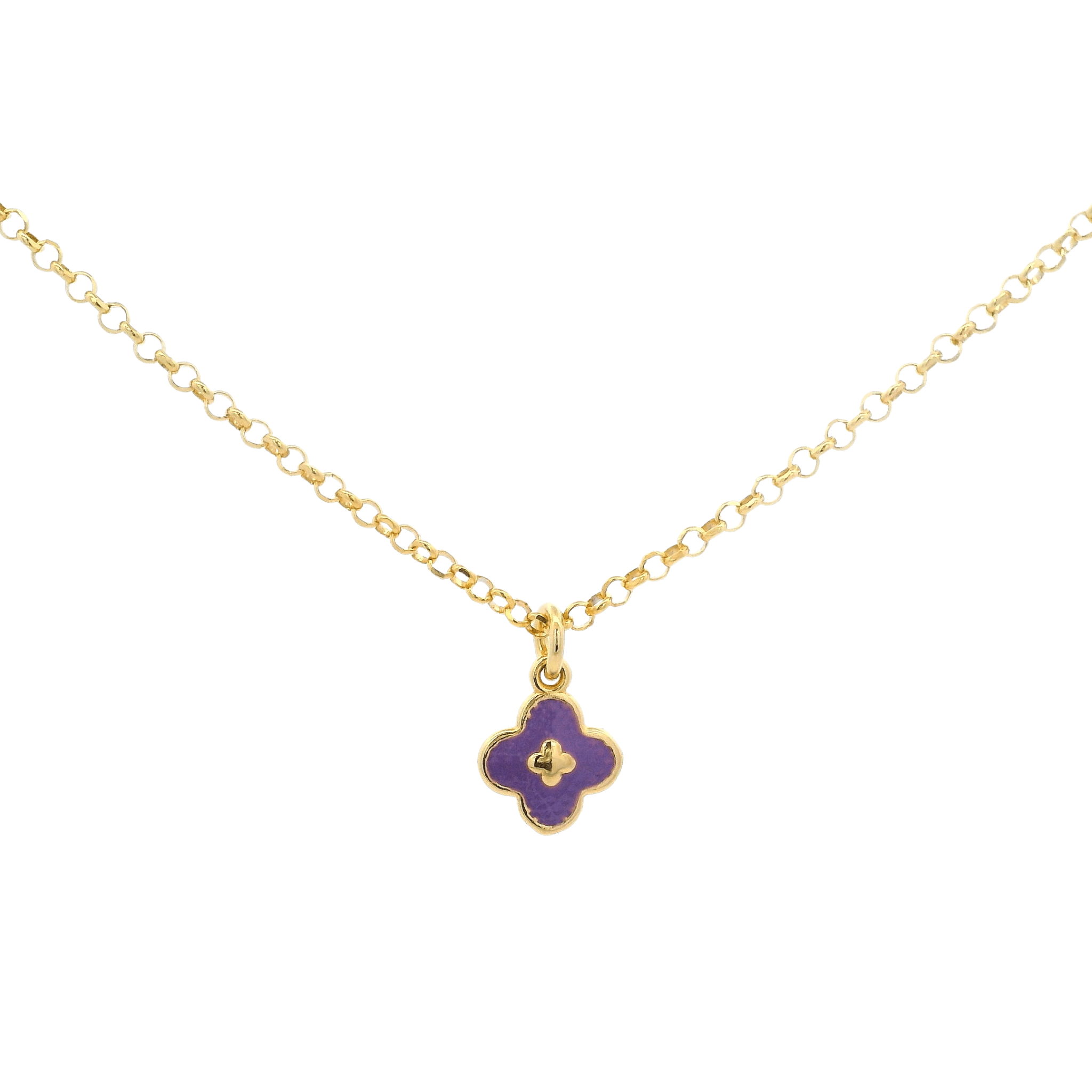 925YG SOLITARY CLOVER PURPLE ENAMEL NECKLACE - C'SANTOS