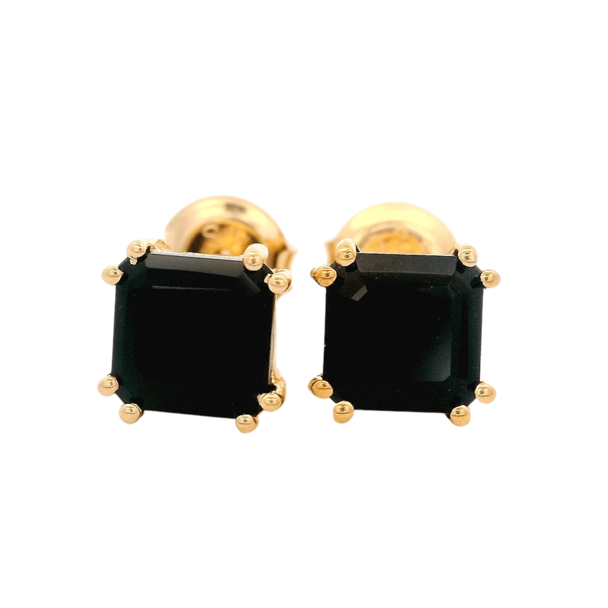925YG SOLITARY CUSHION ONYX BLACK 7MM EARRINGS - C'SANTOS