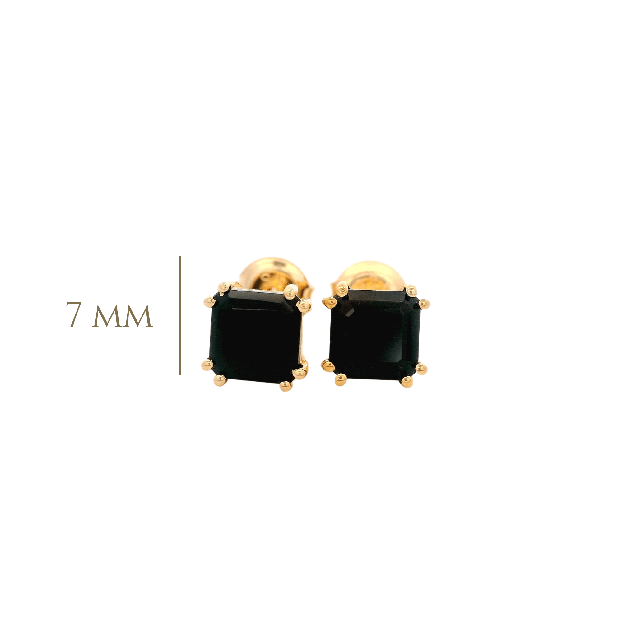 925YG SOLITARY CUSHION ONYX BLACK 7MM EARRINGS - C'SANTOS