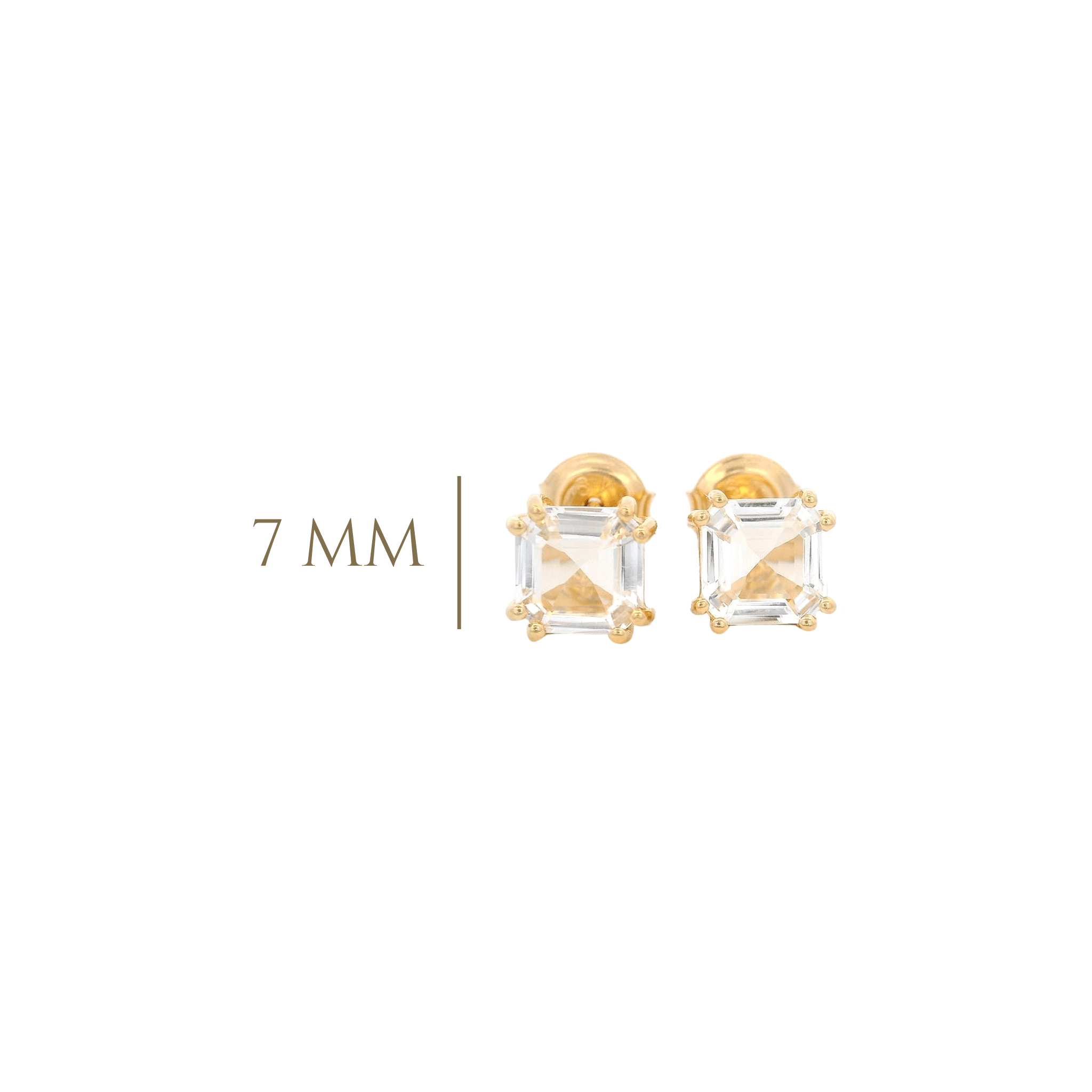 925YG SOLITARY CUSHION ROCK CRYSTAL 7MM EARRINGS - C'SANTOS