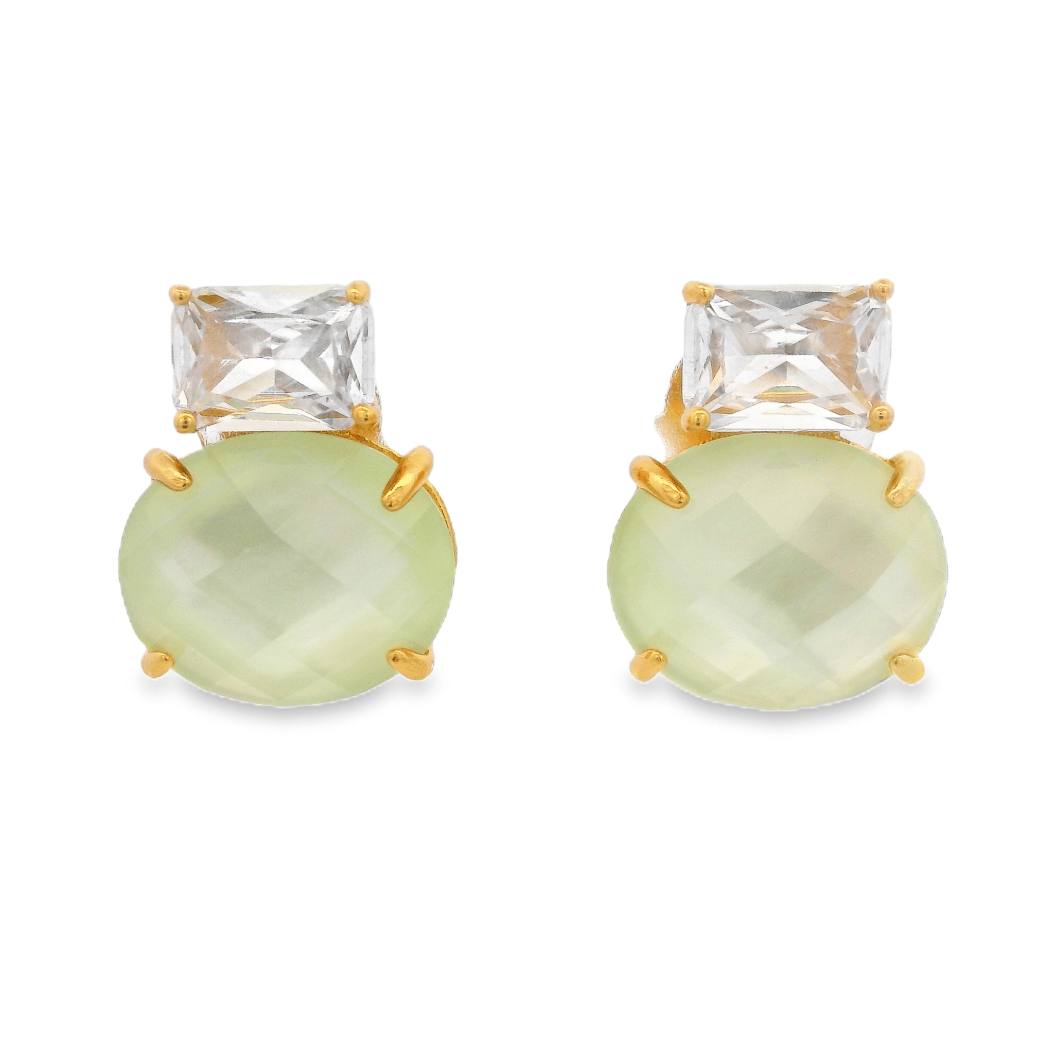 925YG SQUARE AND ROUND EARRINGS CZ SKY BLUE - C'SANTOS