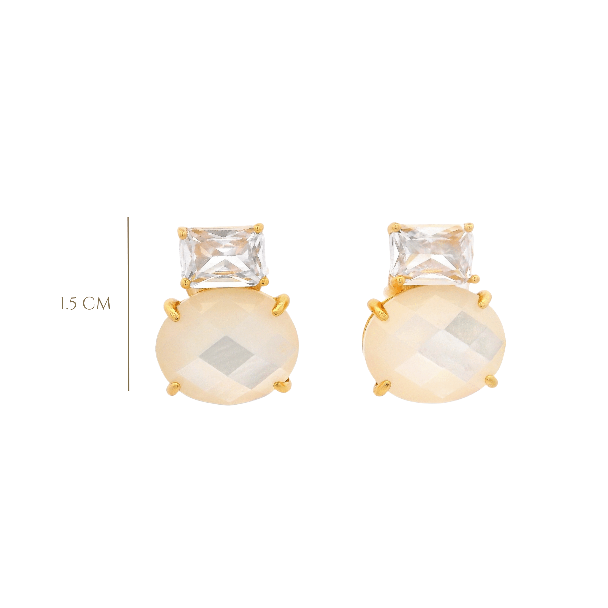925YG SQUARE AND ROUND EARRINGS MOP & CZ - C'SANTOS