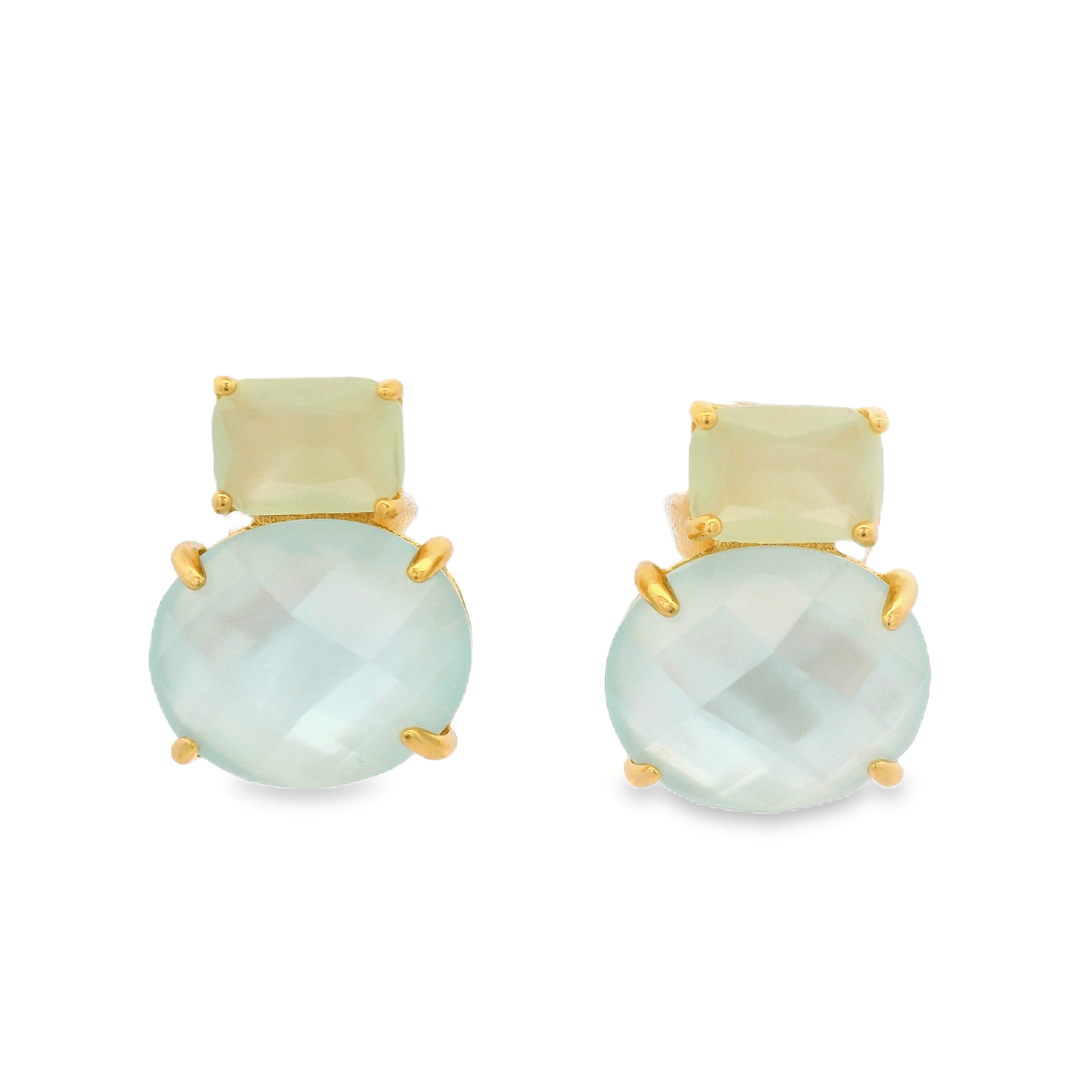925YG SQUARE AND ROUND EARRINGS QUARTZ & CZ - C'SANTOS
