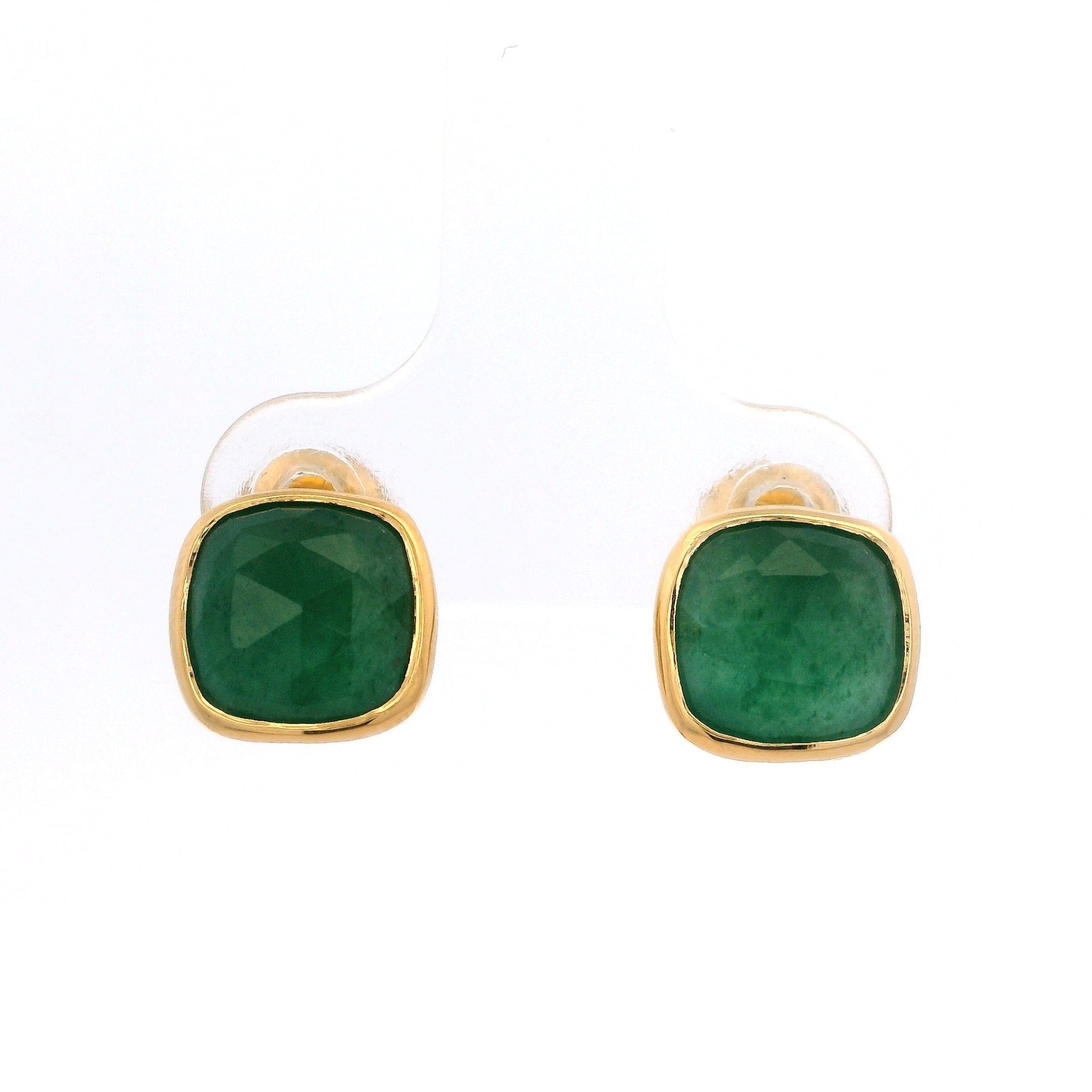925YG SQUARE AVENTURINE GREEN EARRINGS - C'SANTOS