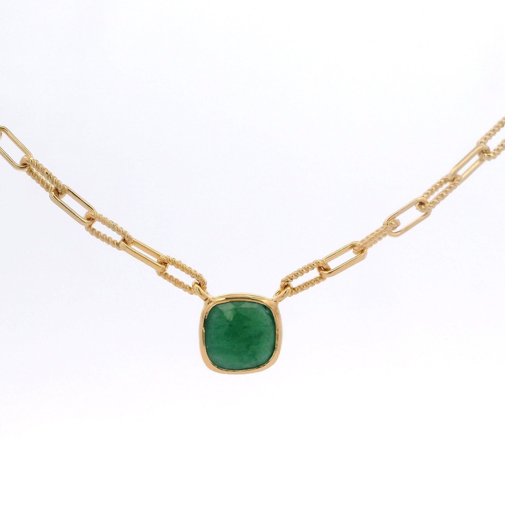 925YG SQUARE AVENTURINE GREEN NECKLACE - C'SANTOS
