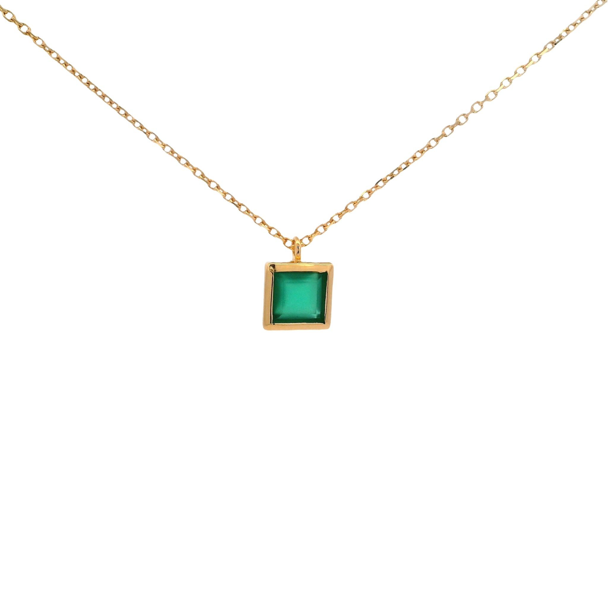925YG SQUARE BEZEL ONYX GREEN NECKLACE - C'SANTOS