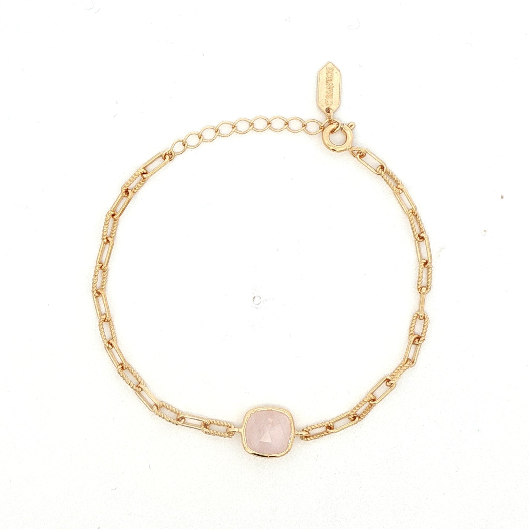 925YG SQUARE ROSE QUARTZ BRACELET - C'SANTOS