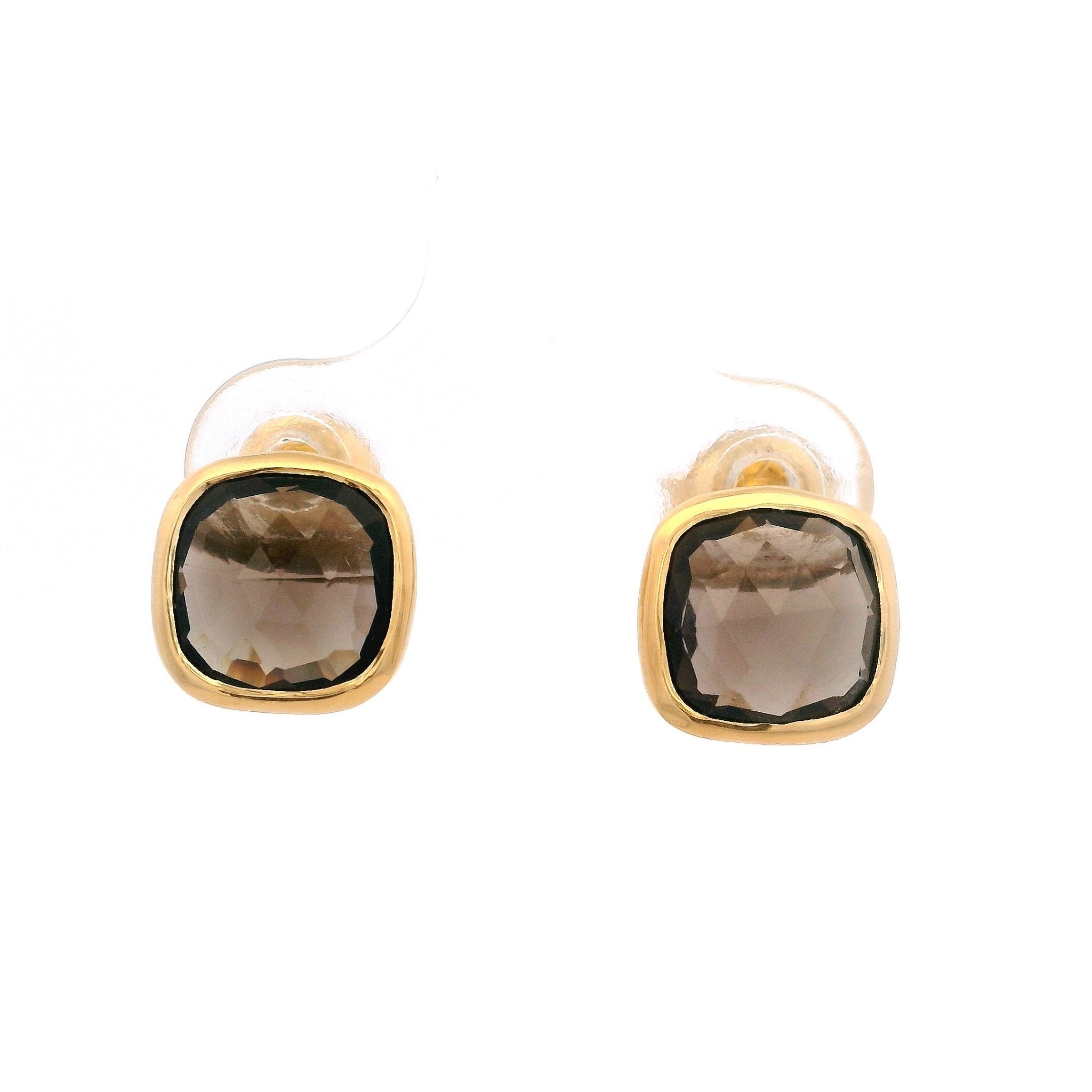 925YG SQUARE SMOKY QUARTZ EARRINGS - C'SANTOS