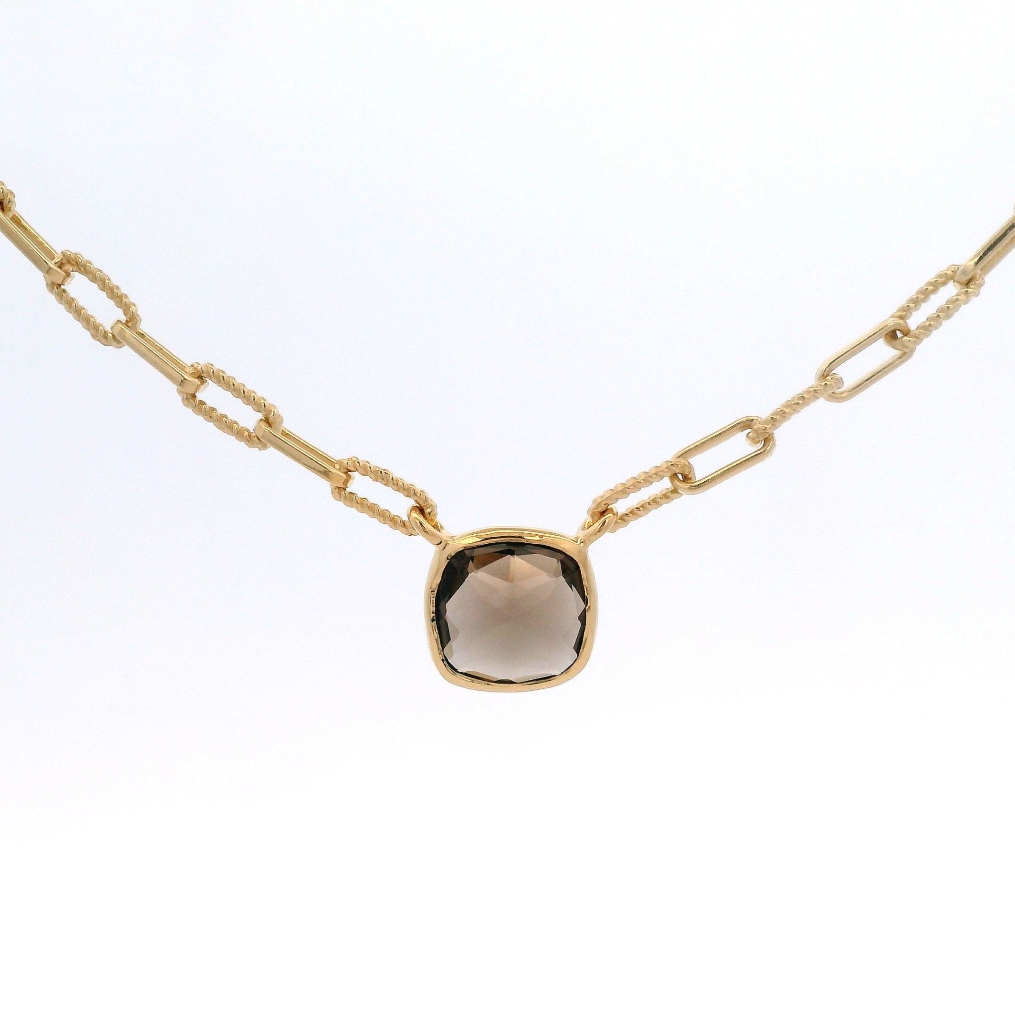 925YG SQUARE SMOKY QUARTZ NECKLACE - C'SANTOS