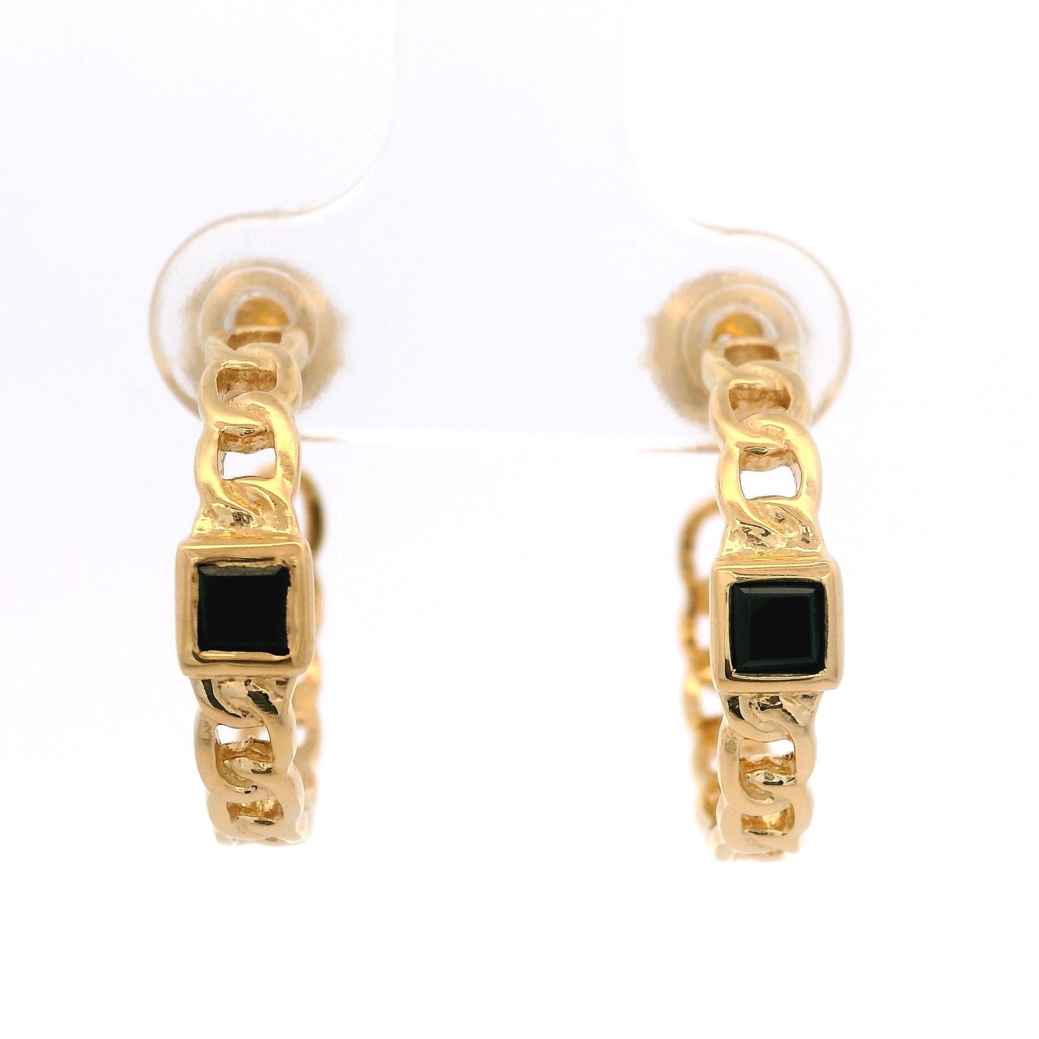 925YG SQUARE SPINEL BLACK CURB LINK HUGGIES - C'SANTOS