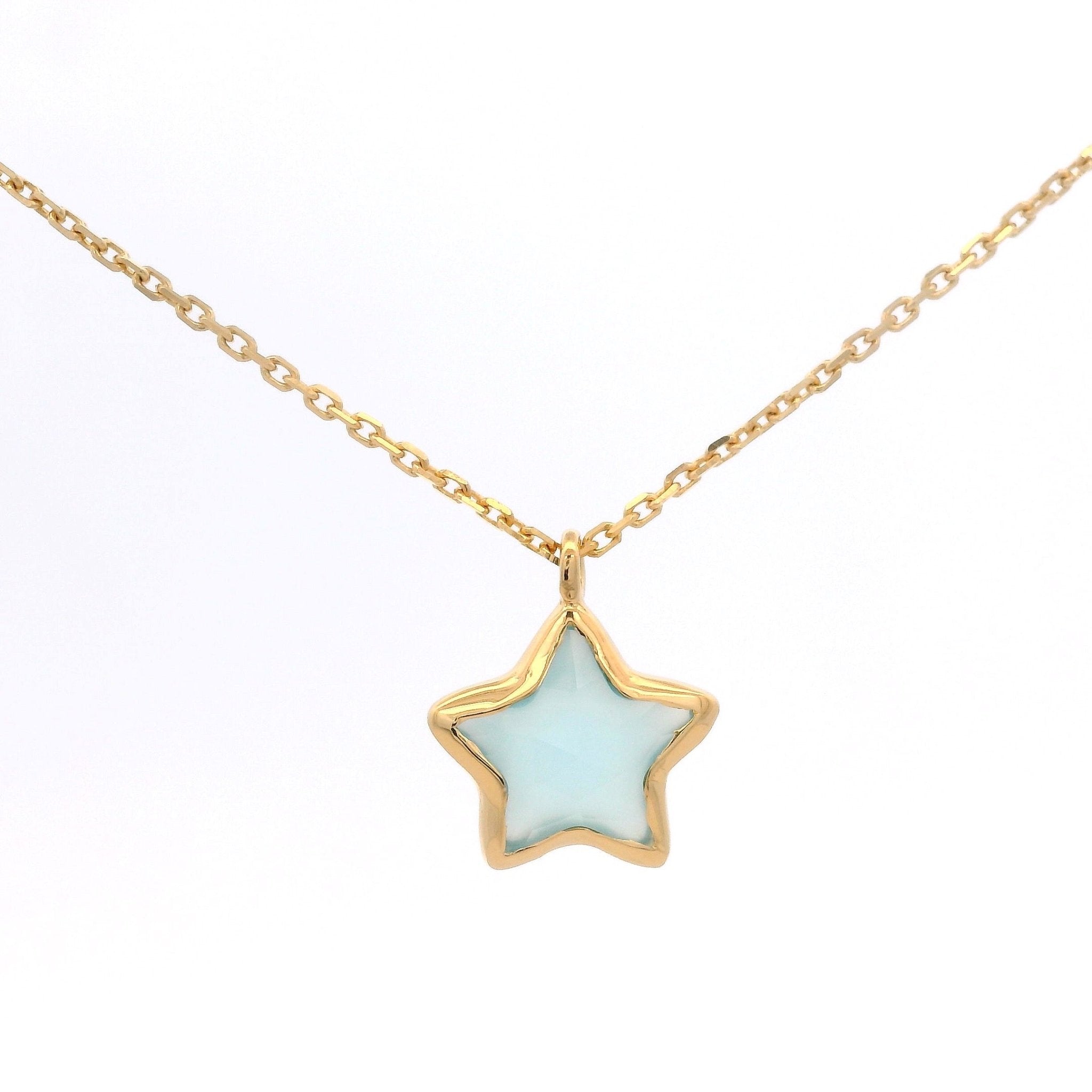 925YG STAR BEZEL CHALCEDONY BLUE NECKLACE - C'SANTOS