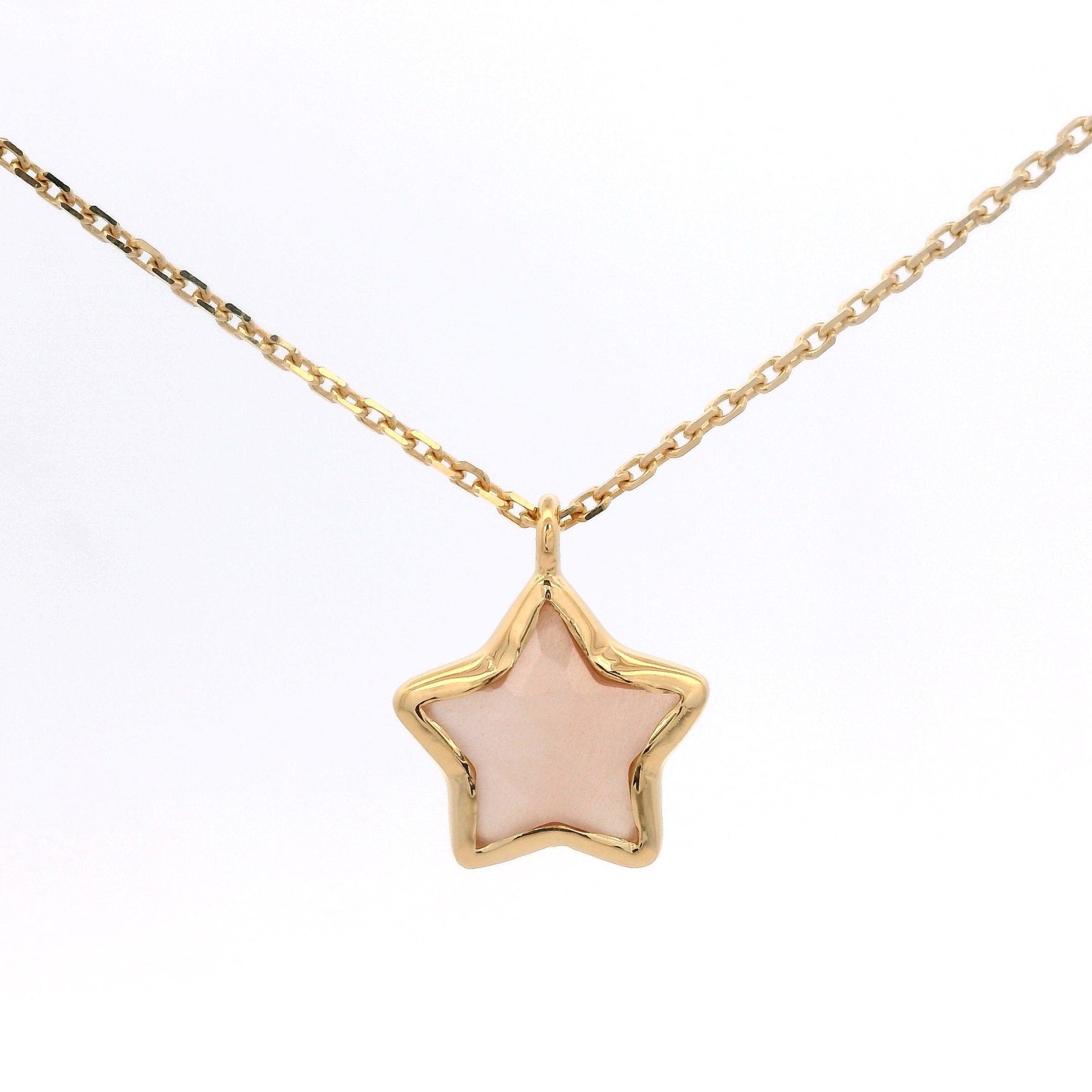 925YG STAR BEZEL MOOSTONE PEACH NECKLACE - C'SANTOS