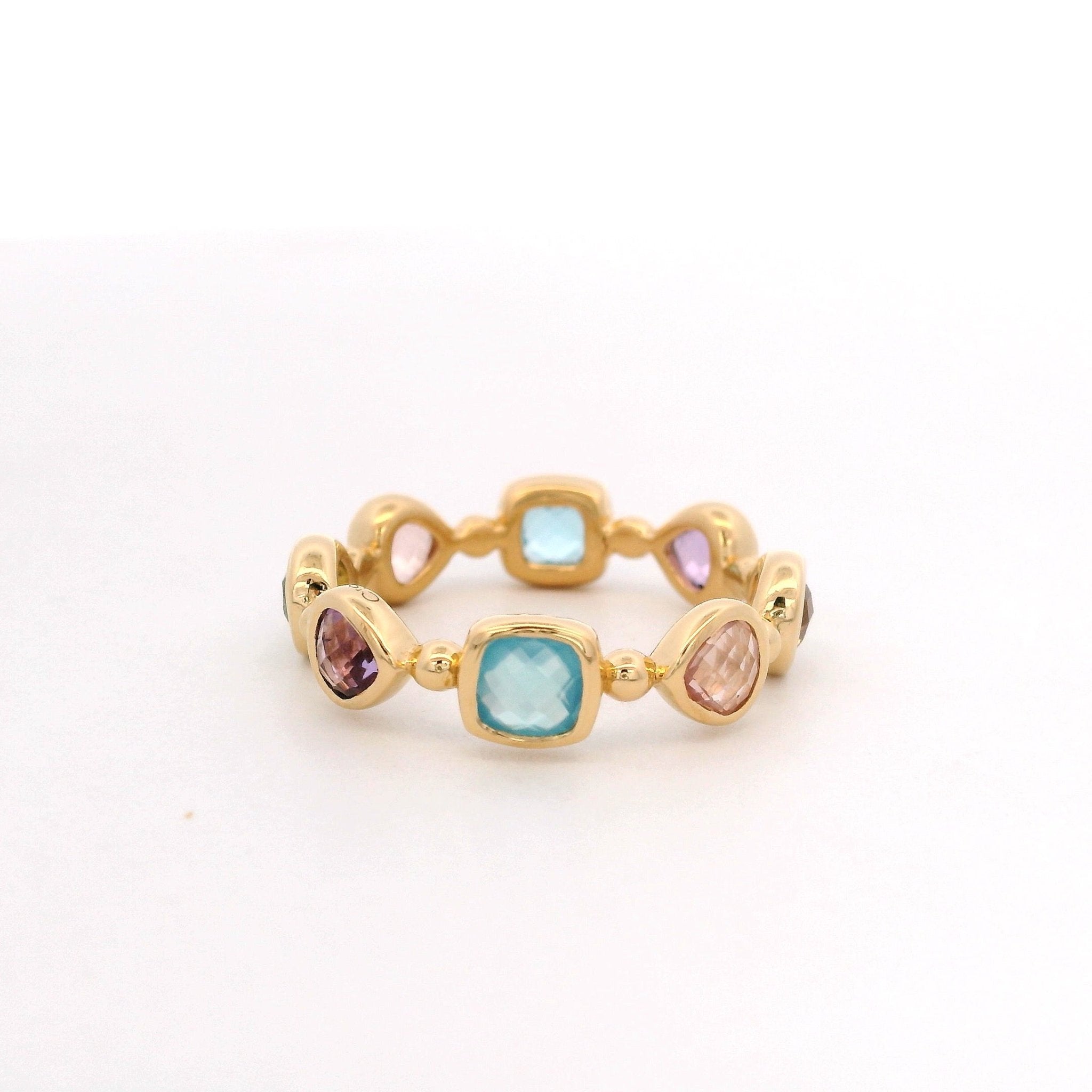 925YG STATION BEZEL CITRINE AND CHALCEDONY RING T6.5 - C'SANTOS