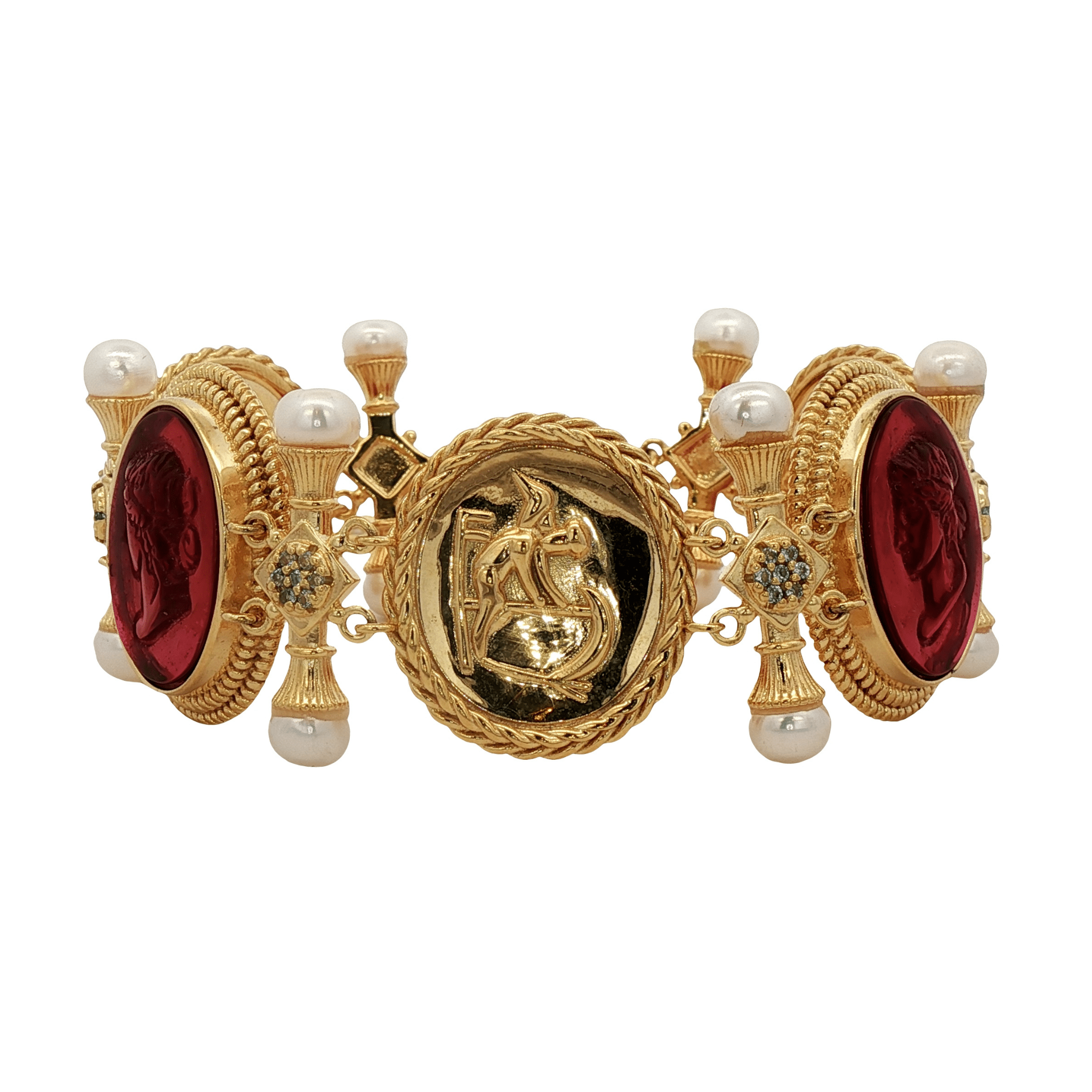 925YG STATION CERES AMBER AND PEARL BLUE TOPAZ BRACELET - C'SANTOS