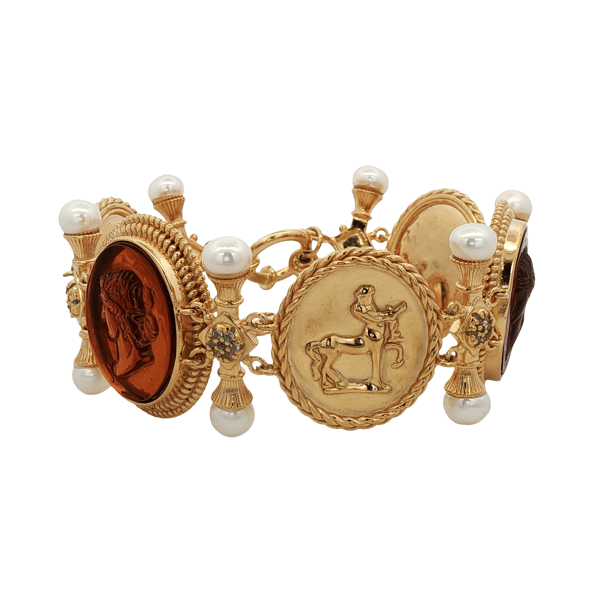 925YG STATION CERES WITH CENTAUR PEARL BLUE TOPAZ BRACELET - C'SANTOS