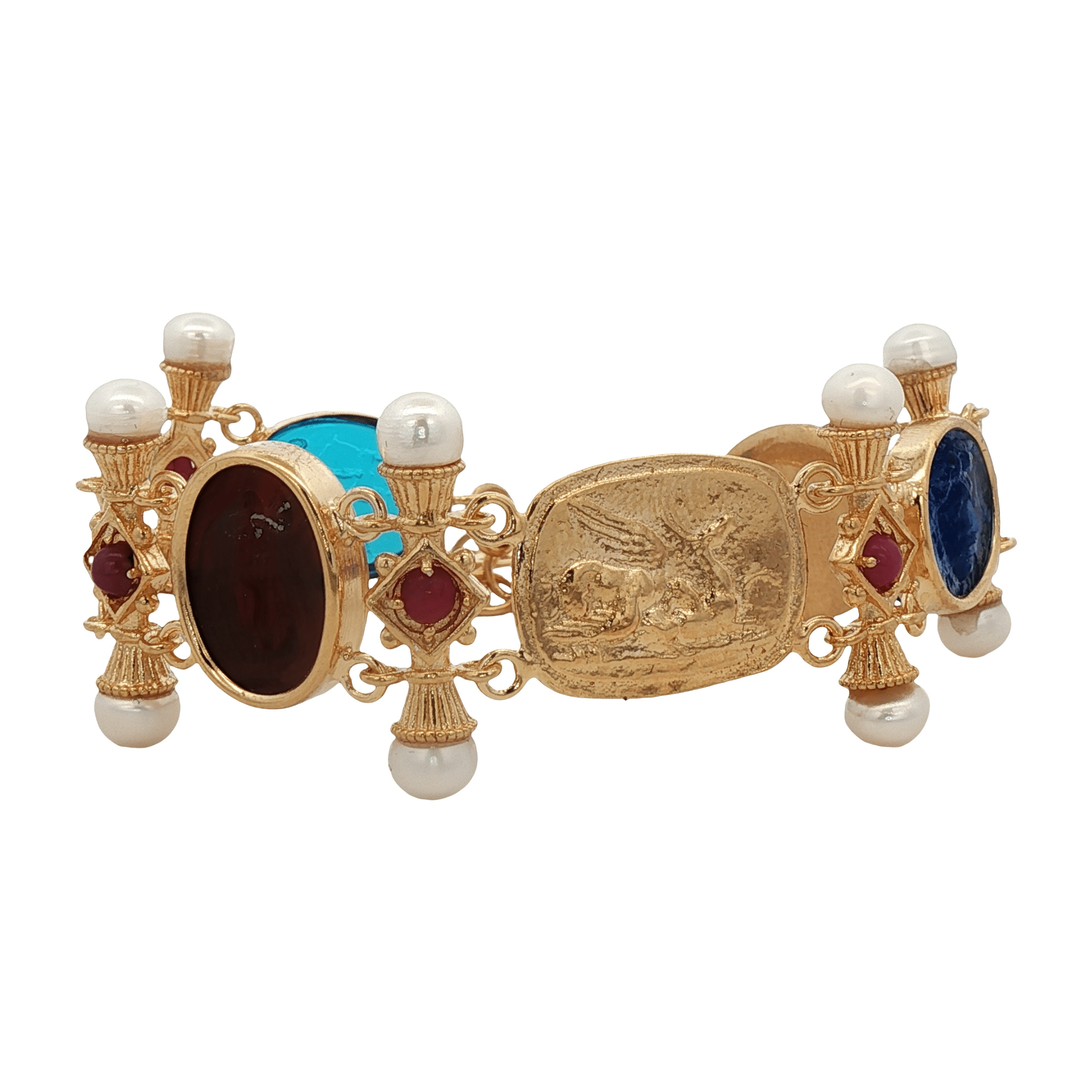 925YG STATION MEDUSA BLUE AND PEARL RUBY BRACELET - C'SANTOS