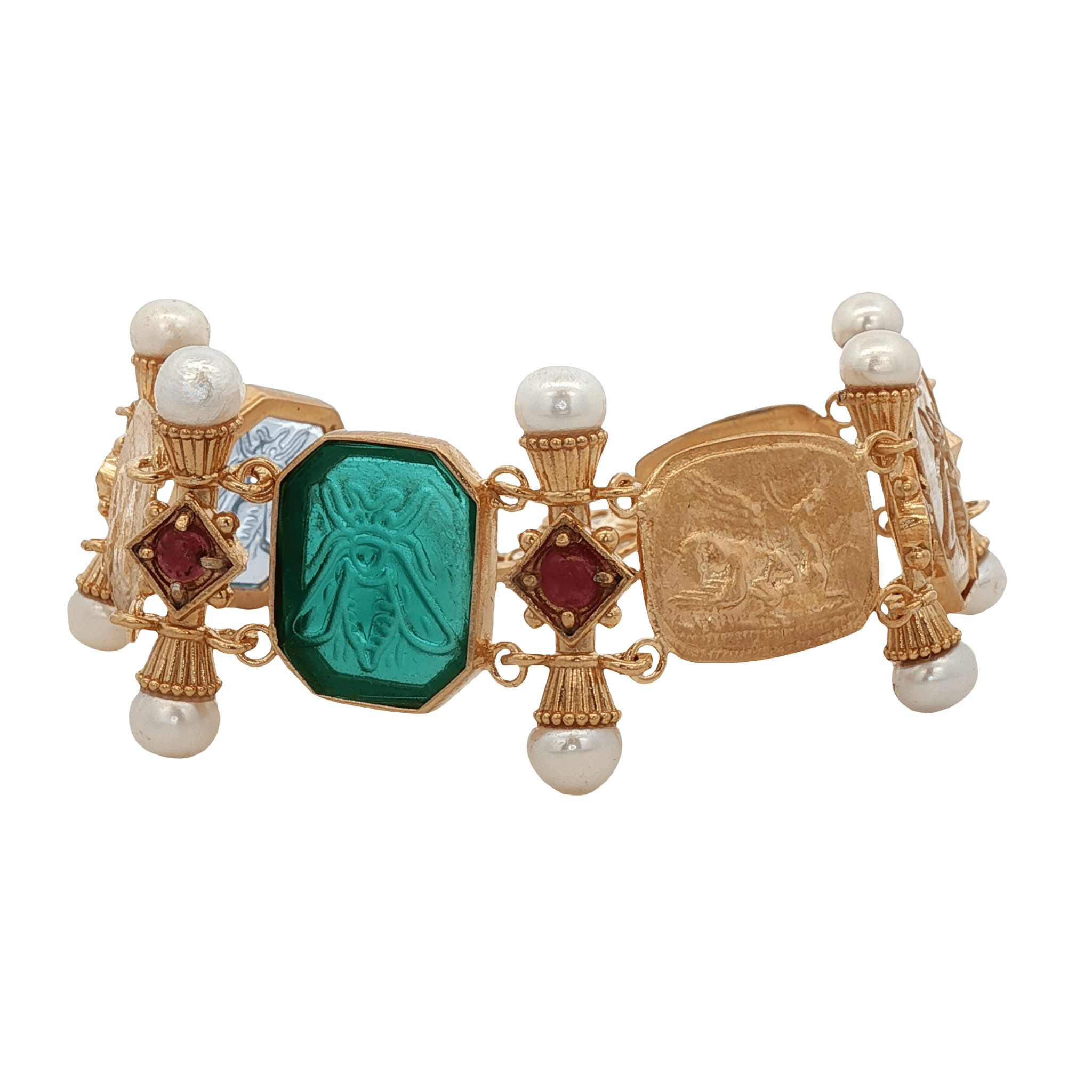 925YG STATION MULTICOLOR BEE AND PEARL RUBY BRACELET - C'SANTOS