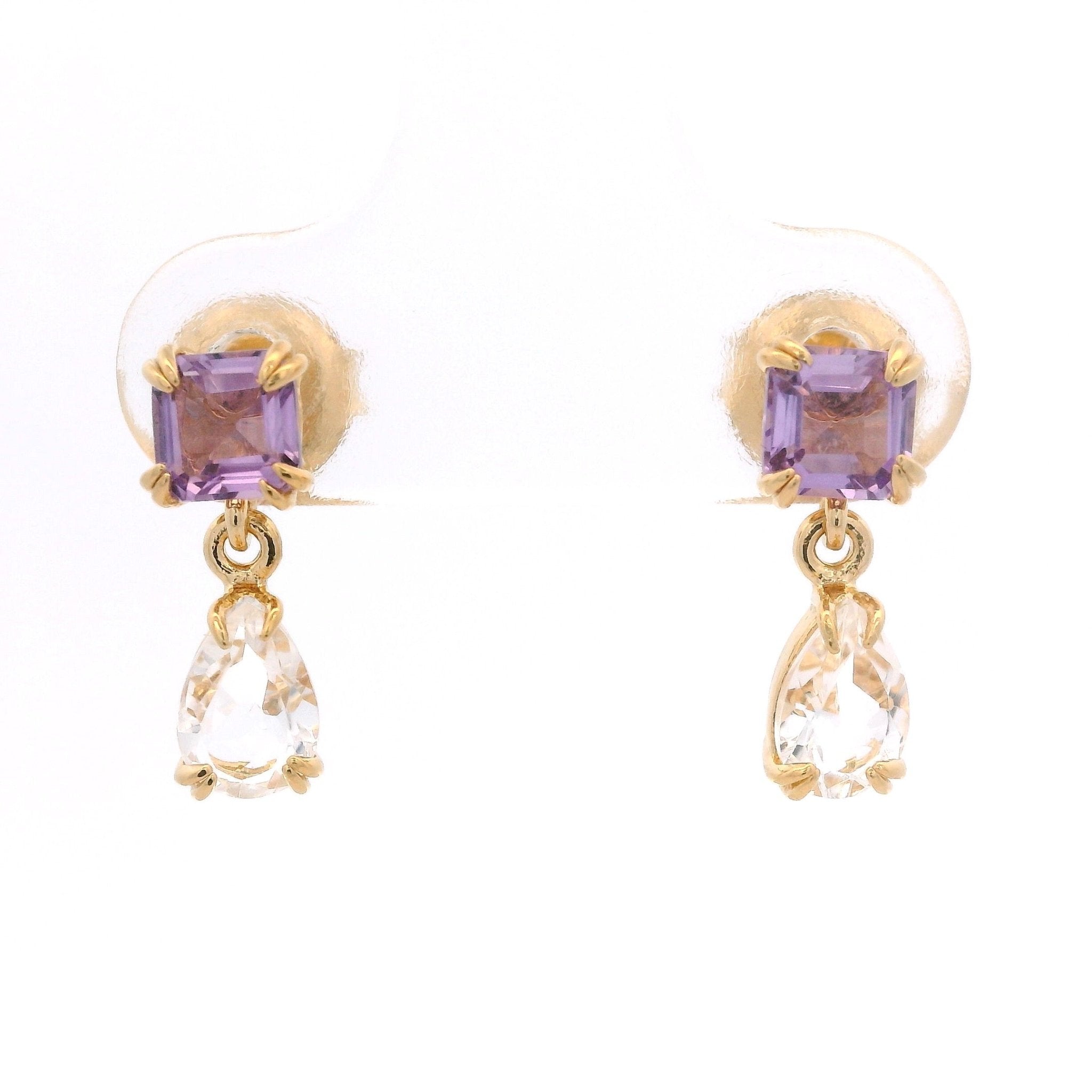 925YG STUD AMETHYST DROP OCK CRYSTAL EARRINGS - C'SANTOS