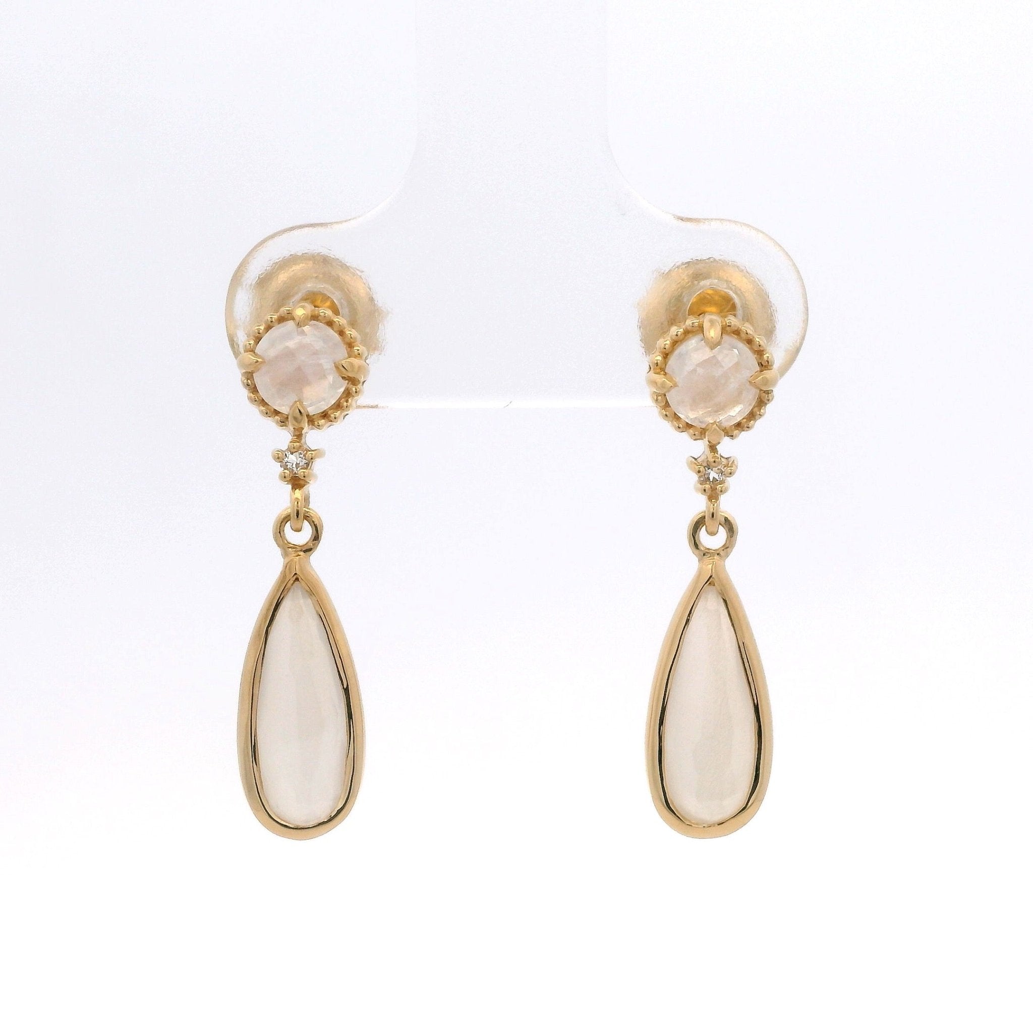 925YG STUD MOOSTONE DROP MOOSTONE WHITE EARRINGS - C'SANTOS