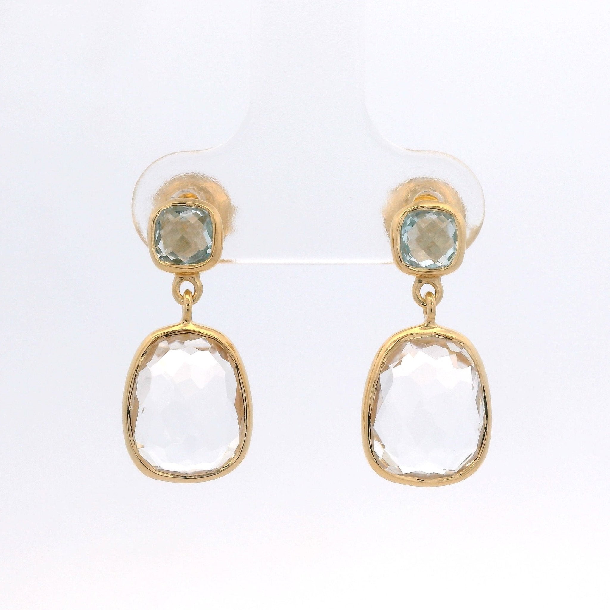 925YG STUD TOPAZ BLUE DROP ROCK CRYSTAL EARRINGS - C'SANTOS